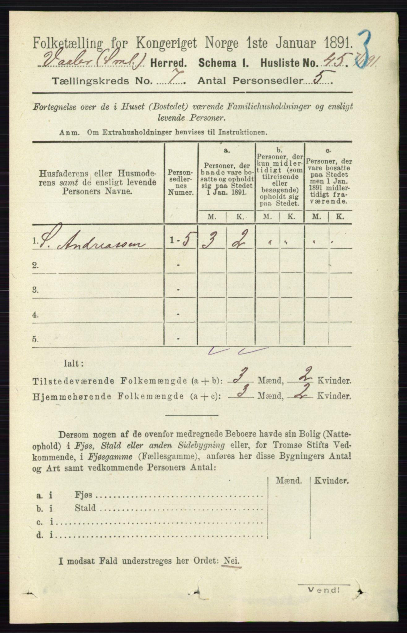 RA, 1891 census for 0137 Våler, 1891, p. 2843