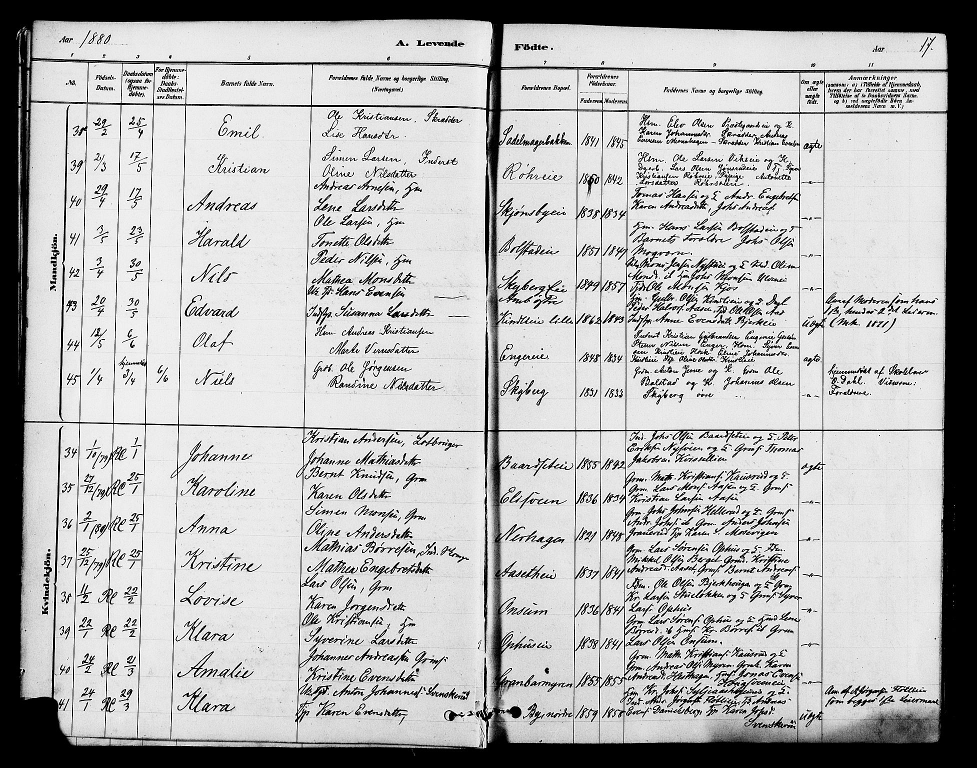 Ringsaker prestekontor, AV/SAH-PREST-014/L/La/L0009: Parish register (copy) no. 9, 1879-1890, p. 17