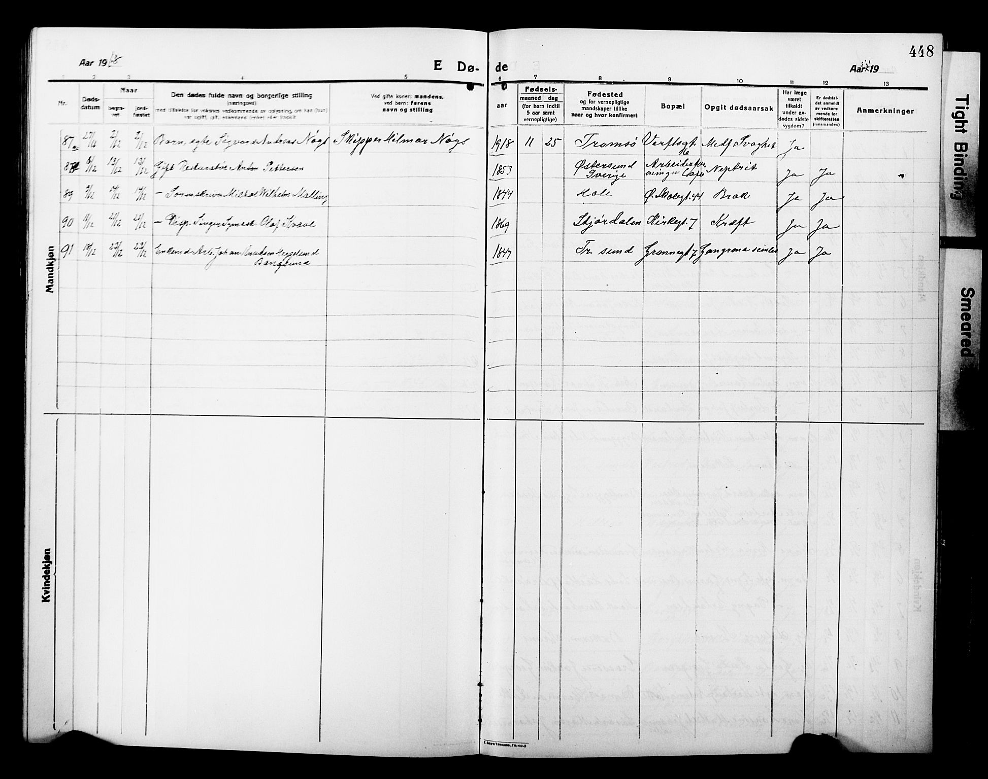 Tromsø sokneprestkontor/stiftsprosti/domprosti, SATØ/S-1343/G/Gb/L0009klokker: Parish register (copy) no. 9, 1915-1925, p. 448