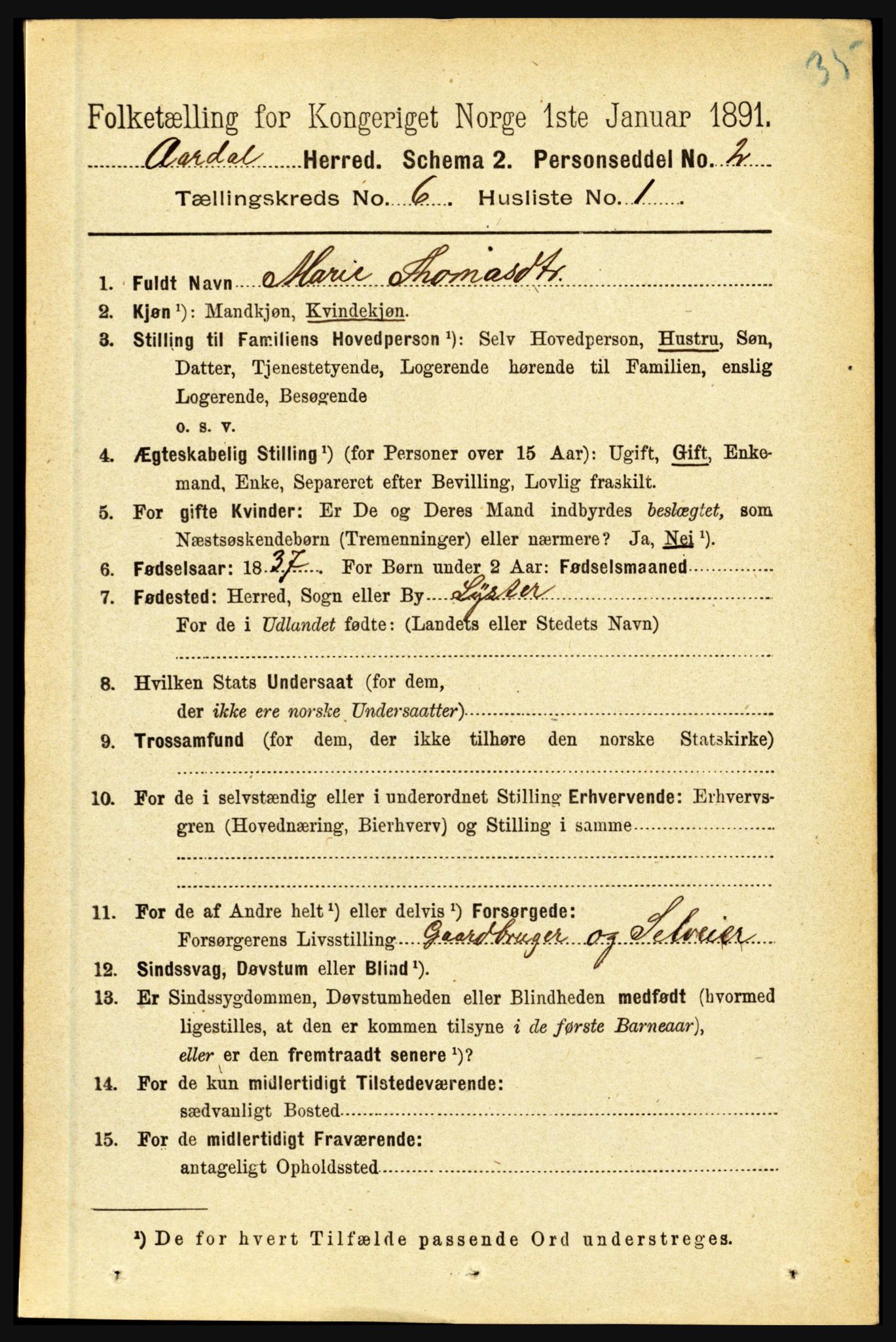 RA, 1891 census for 1424 Årdal, 1891, p. 1106