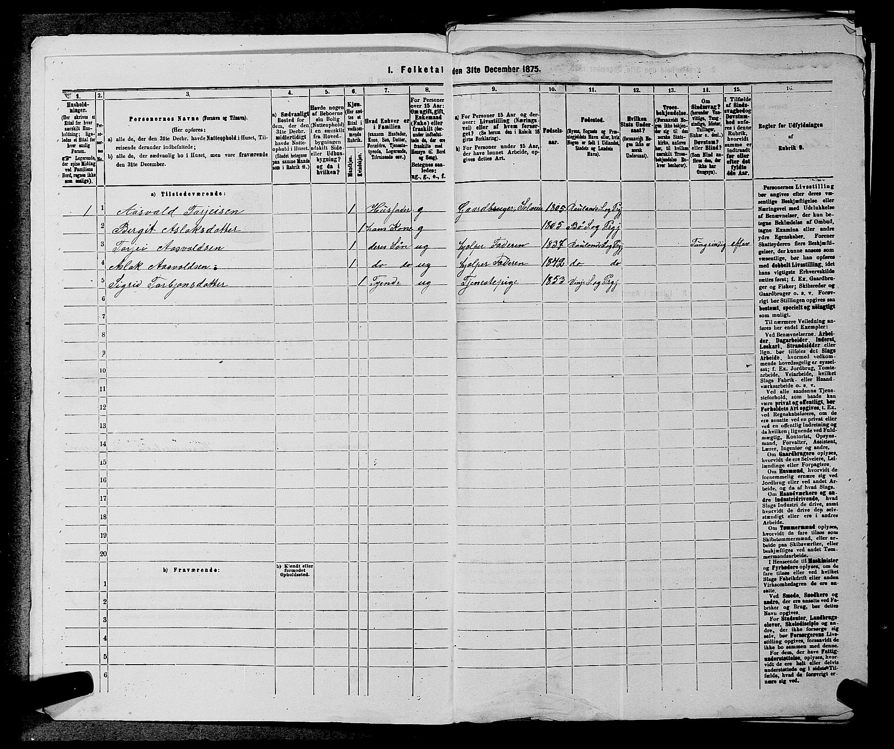 SAKO, 1875 census for 0834P Vinje, 1875, p. 354