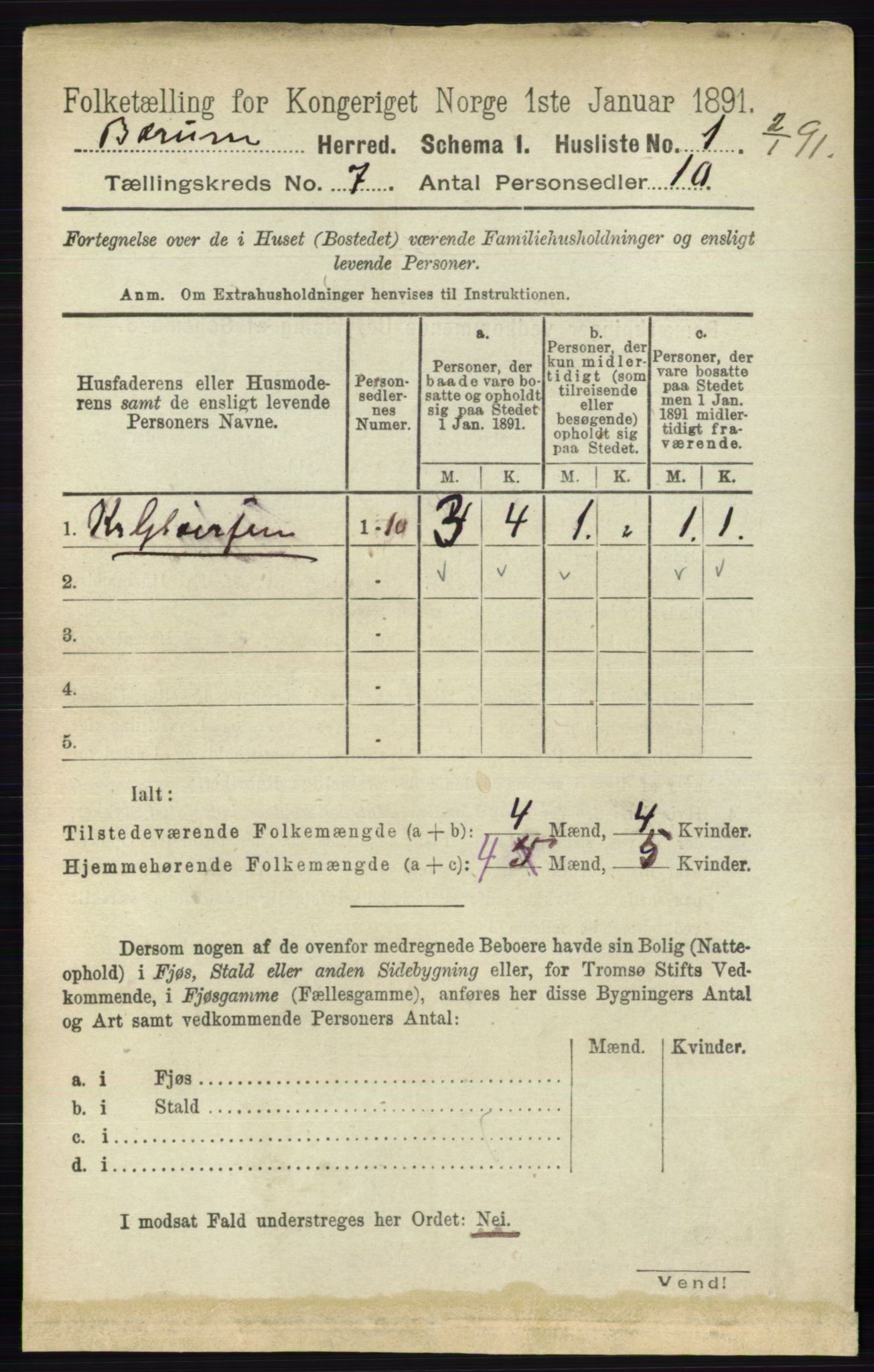 RA, 1891 census for 0219 Bærum, 1891, p. 4038