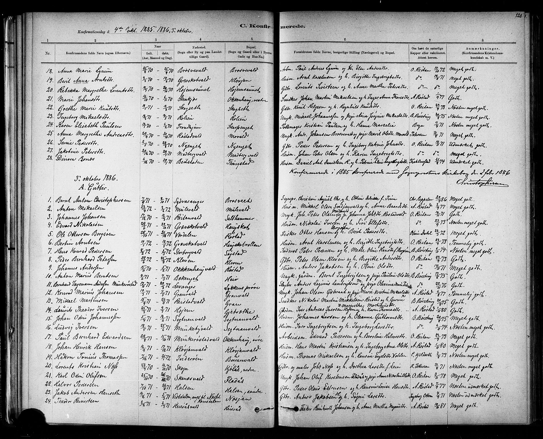 Ministerialprotokoller, klokkerbøker og fødselsregistre - Nord-Trøndelag, SAT/A-1458/721/L0208: Parish register (copy) no. 721C01, 1880-1917, p. 120