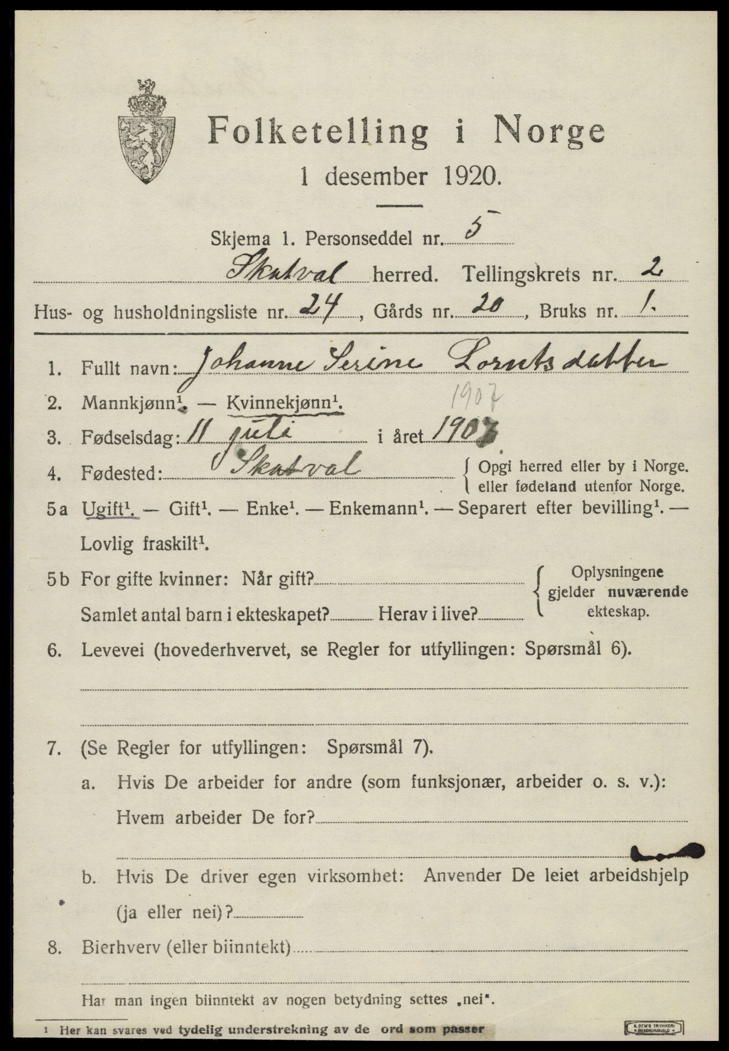 SAT, 1920 census for Skatval, 1920, p. 1405