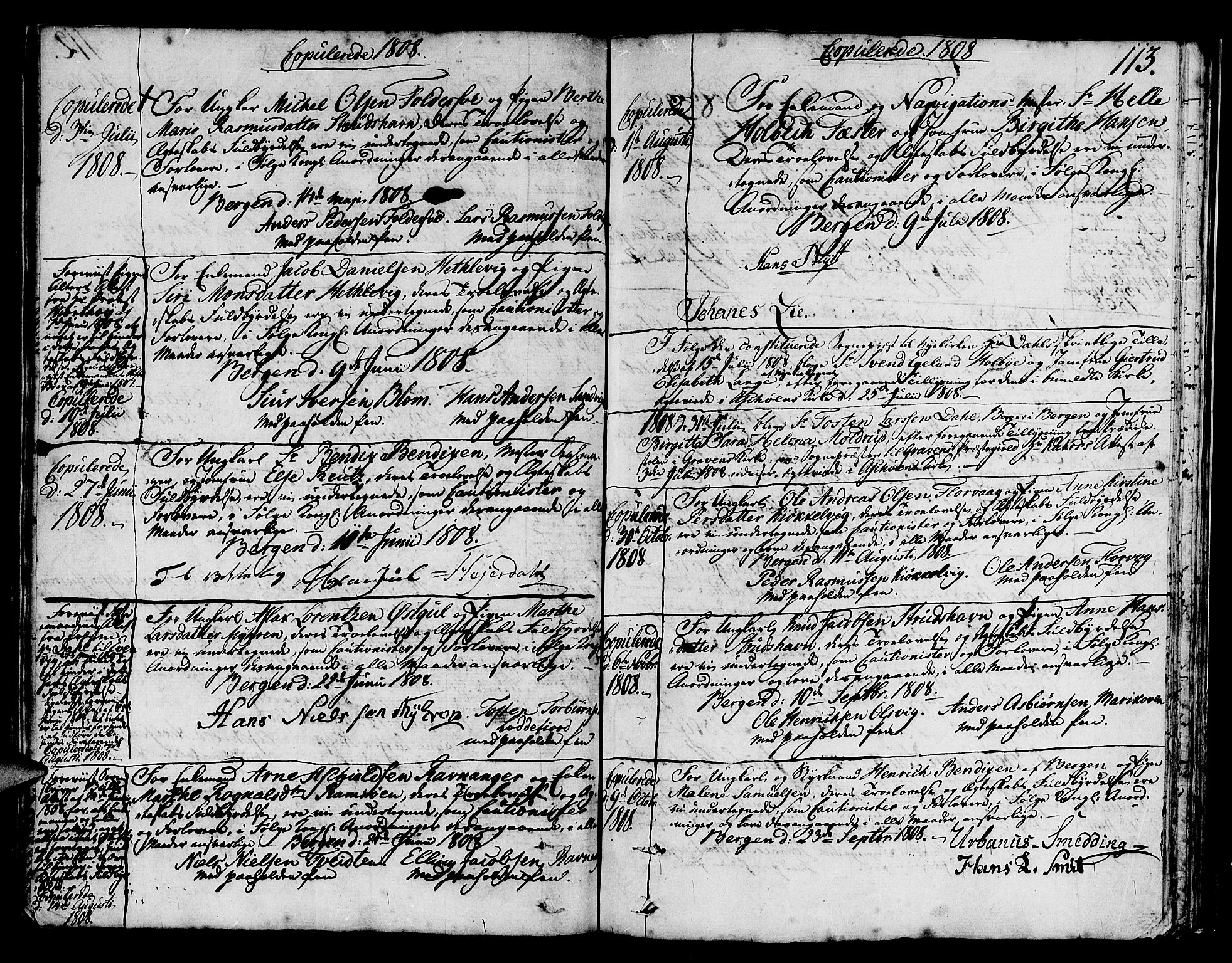 Askøy Sokneprestembete, SAB/A-74101/H/Ha/Haa/Haaa/L0002: Parish register (official) no. A 2, 1801-1818, p. 113