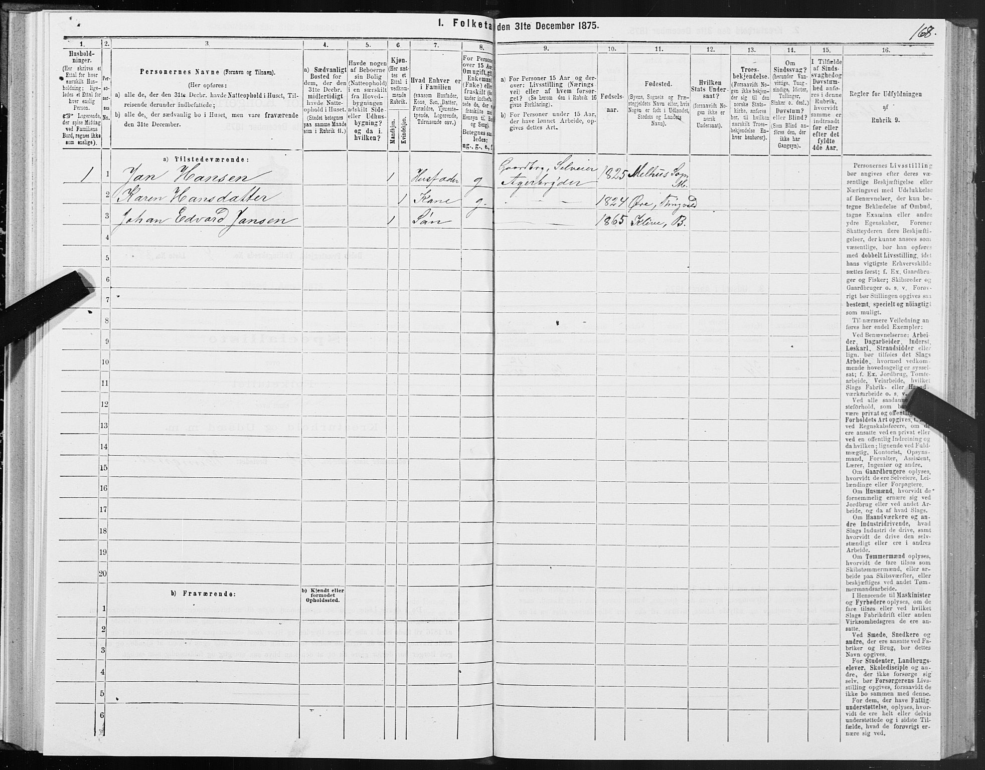 SAT, 1875 census for 1544P Bolsøy, 1875, p. 3168