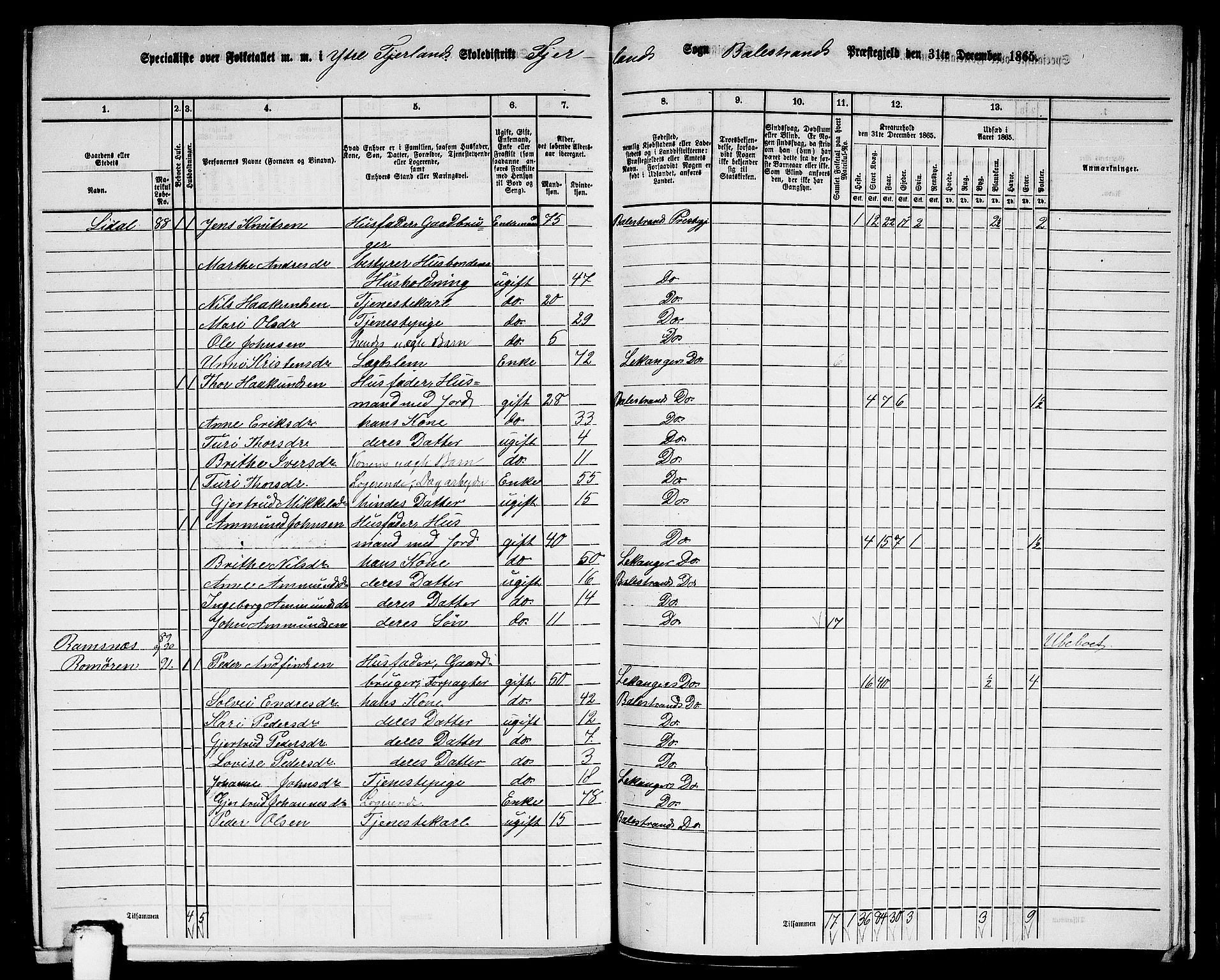 RA, 1865 census for Balestrand, 1865, p. 60