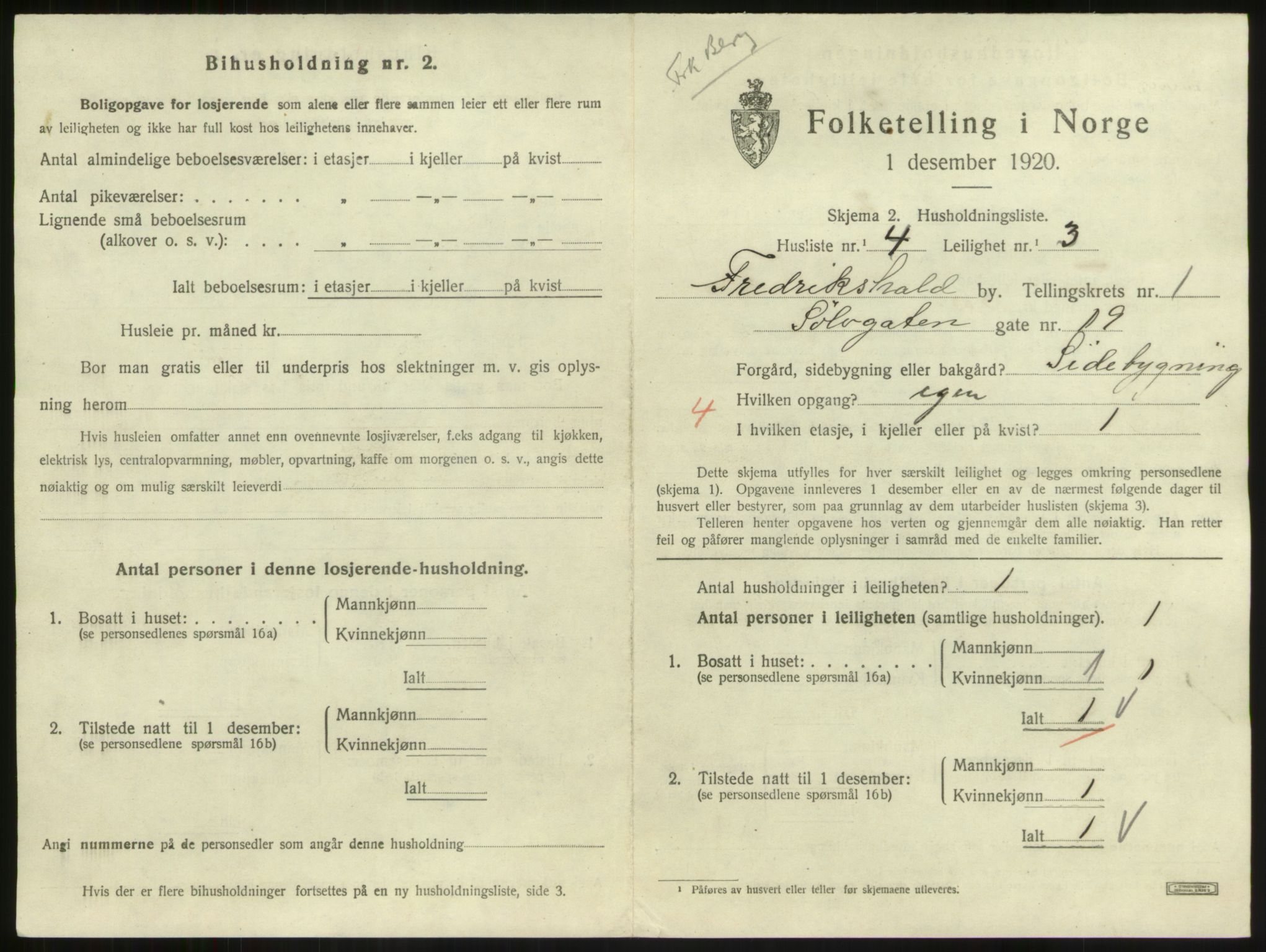 SAO, 1920 census for Fredrikshald, 1920, p. 2133