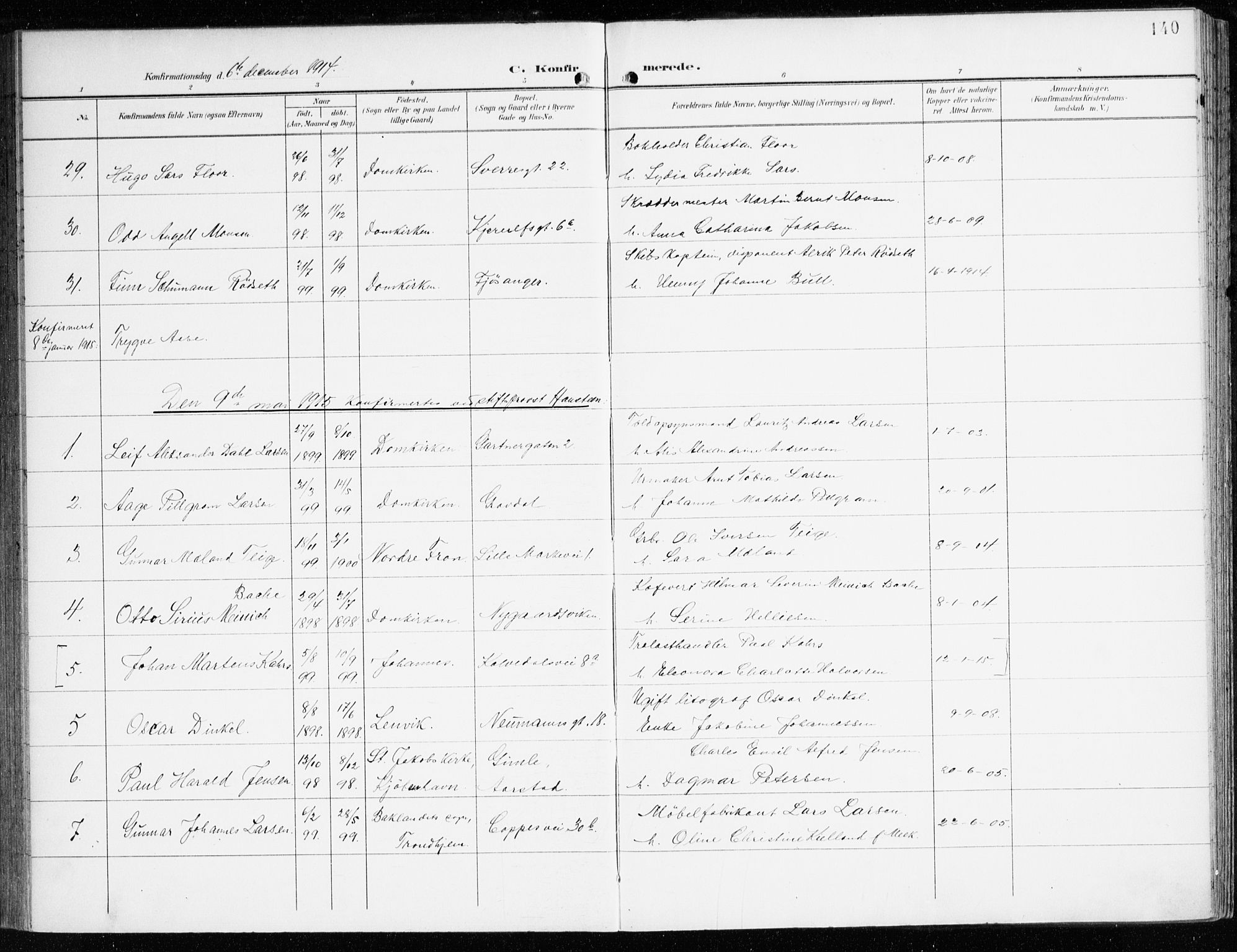 Domkirken sokneprestembete, SAB/A-74801/H/Haa/L0031: Parish register (official) no. C 6, 1898-1915, p. 140