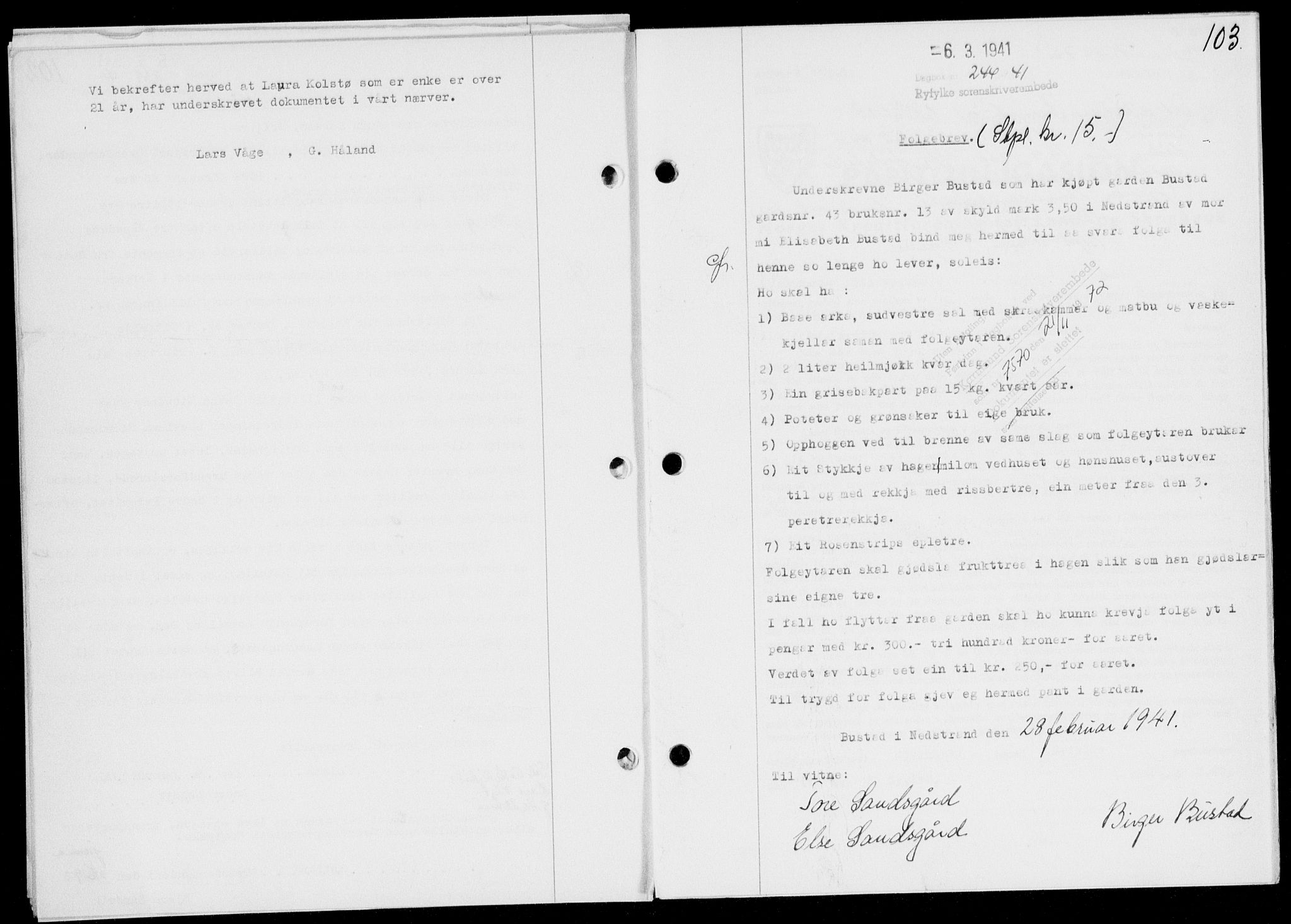 Ryfylke tingrett, SAST/A-100055/001/II/IIB/L0083: Mortgage book no. 62, 1941-1941, Diary no: : 244/1941