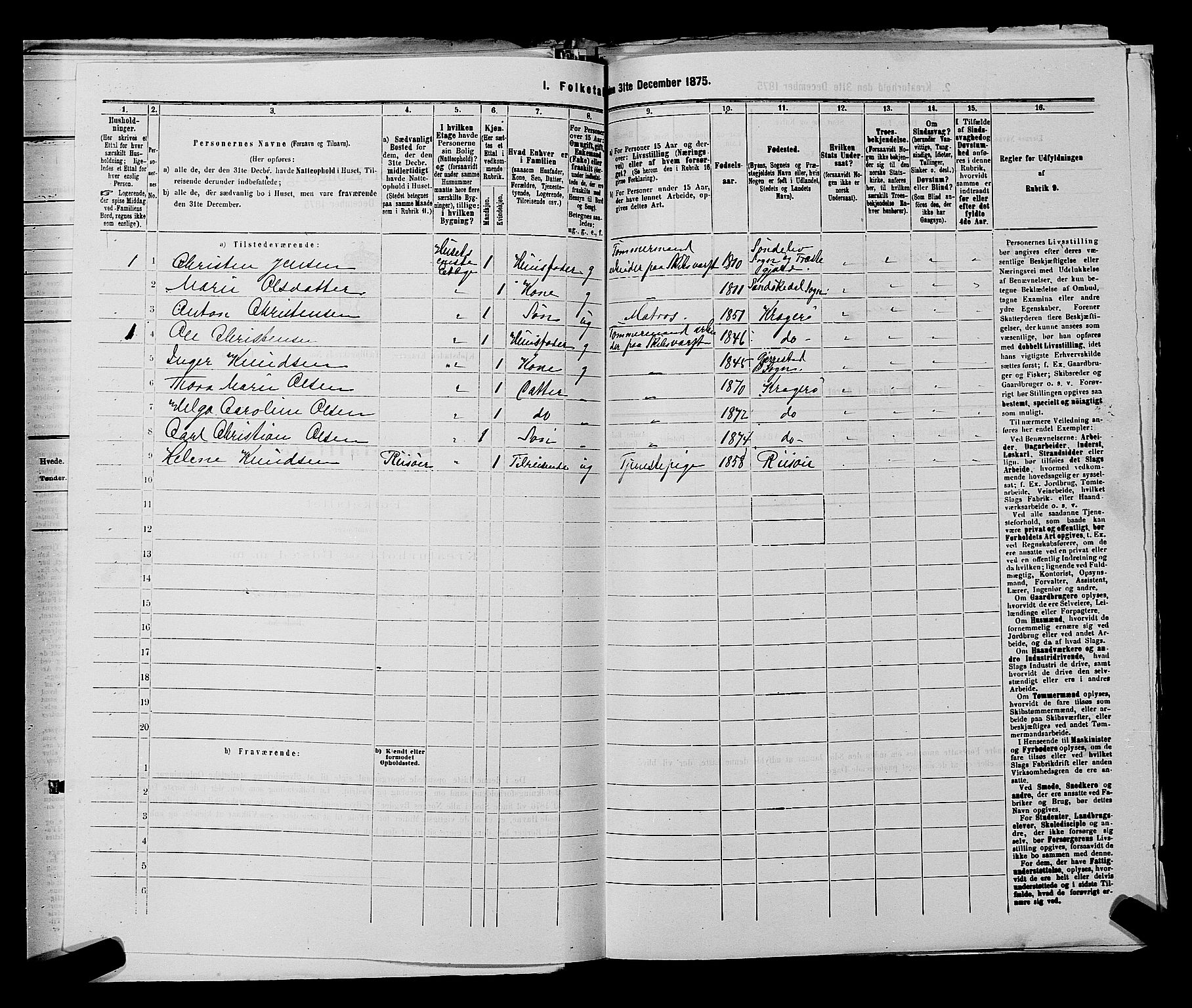 SAKO, 1875 census for 0801P Kragerø, 1875, p. 426