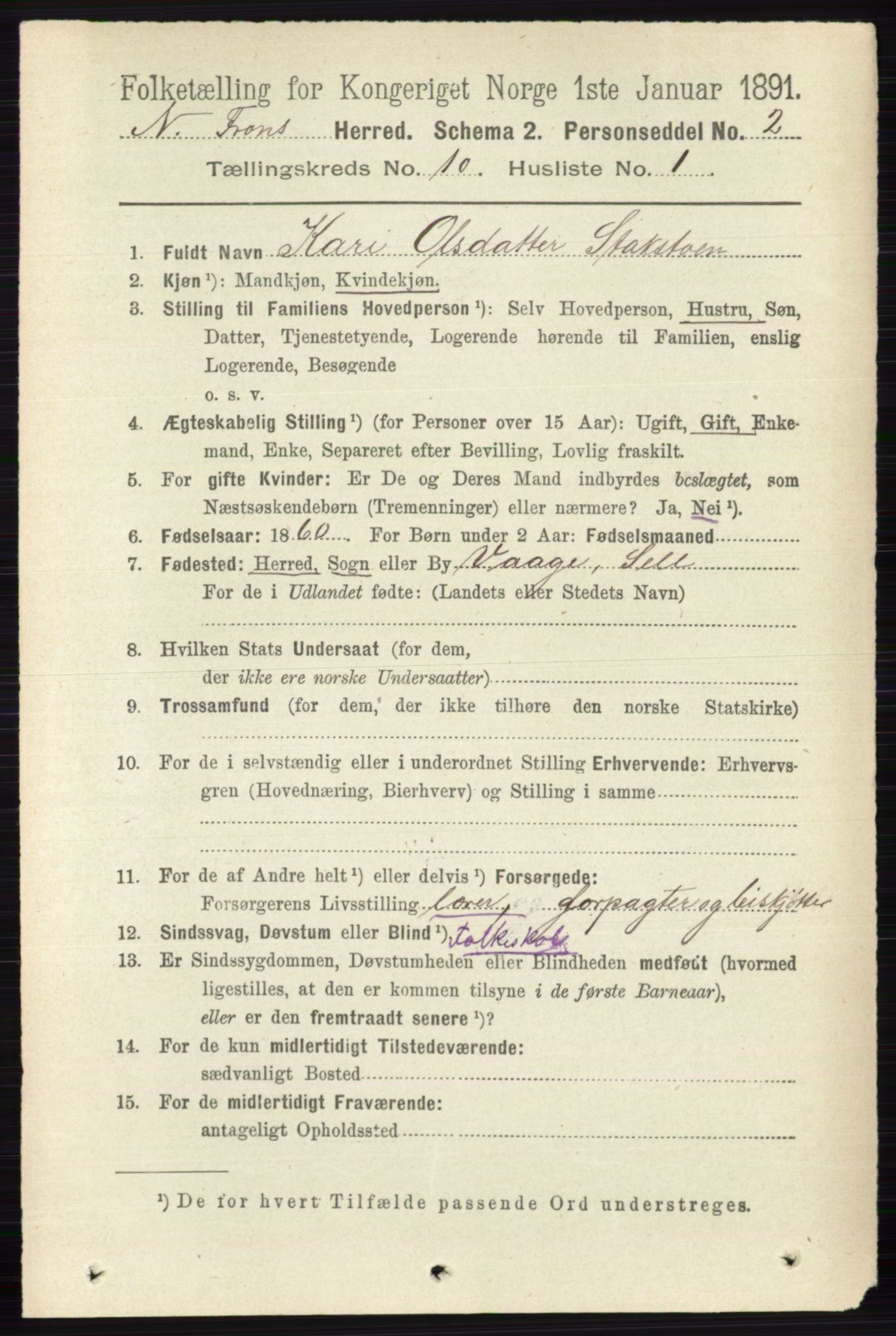 RA, 1891 census for 0518 Nord-Fron, 1891, p. 4388