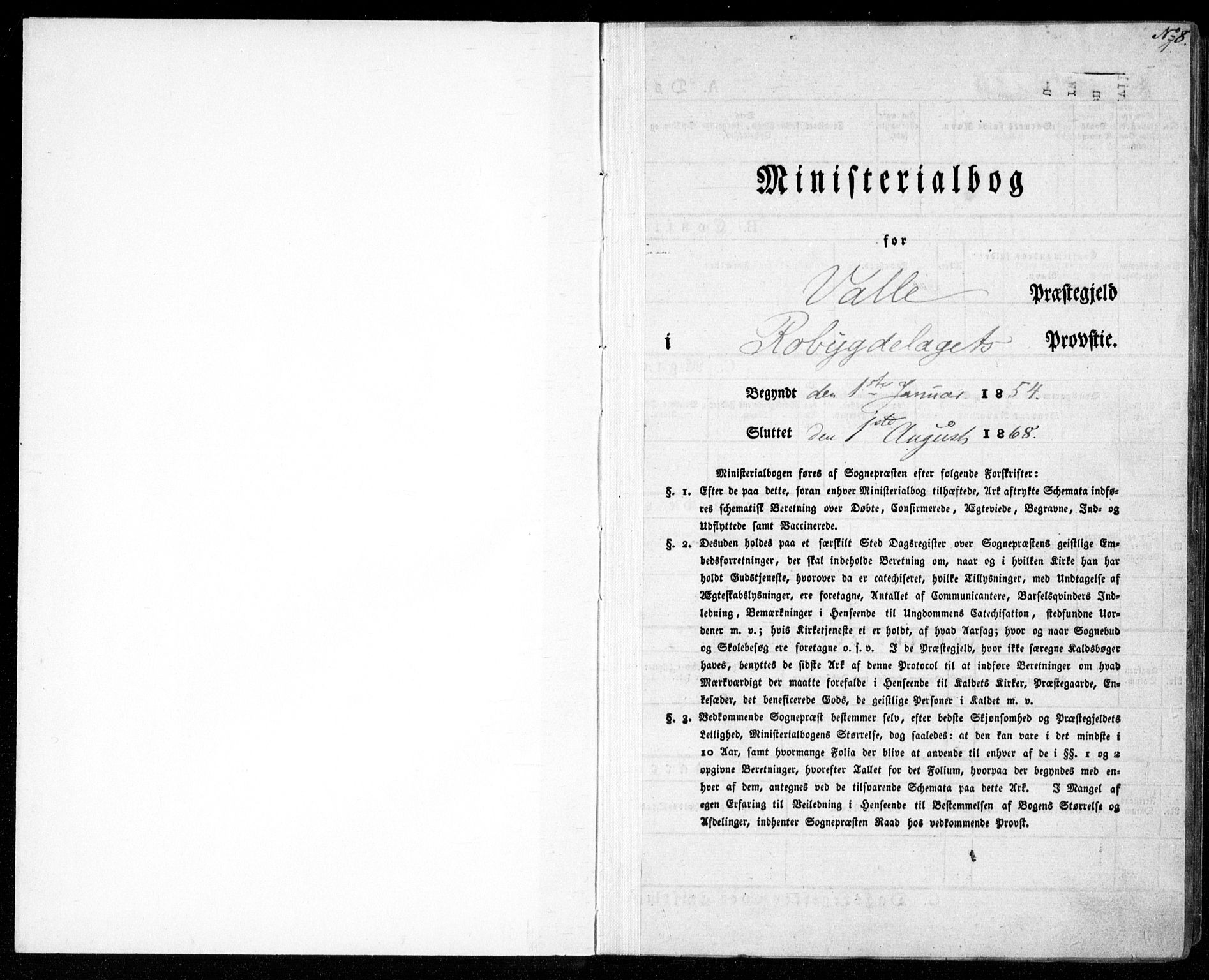 Valle sokneprestkontor, AV/SAK-1111-0044/F/Fa/Fac/L0007: Parish register (official) no. A 7, 1854-1868, p. 1