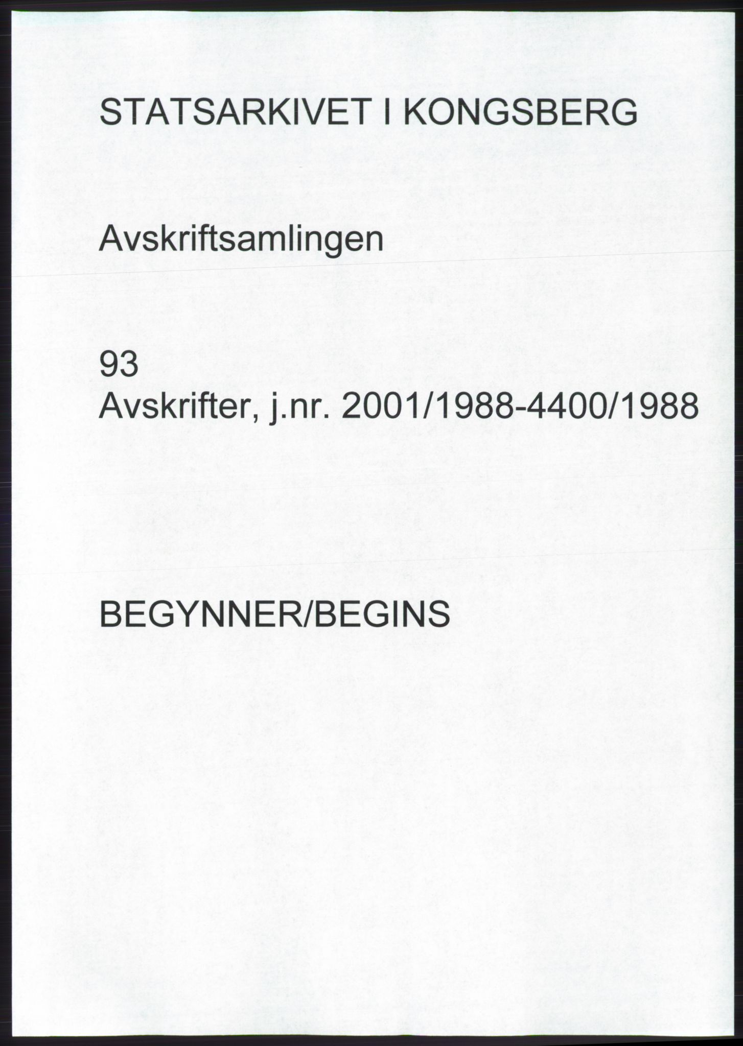 Statsarkivet i Kongsberg, SAKO/A-0001, 1988, p. 1