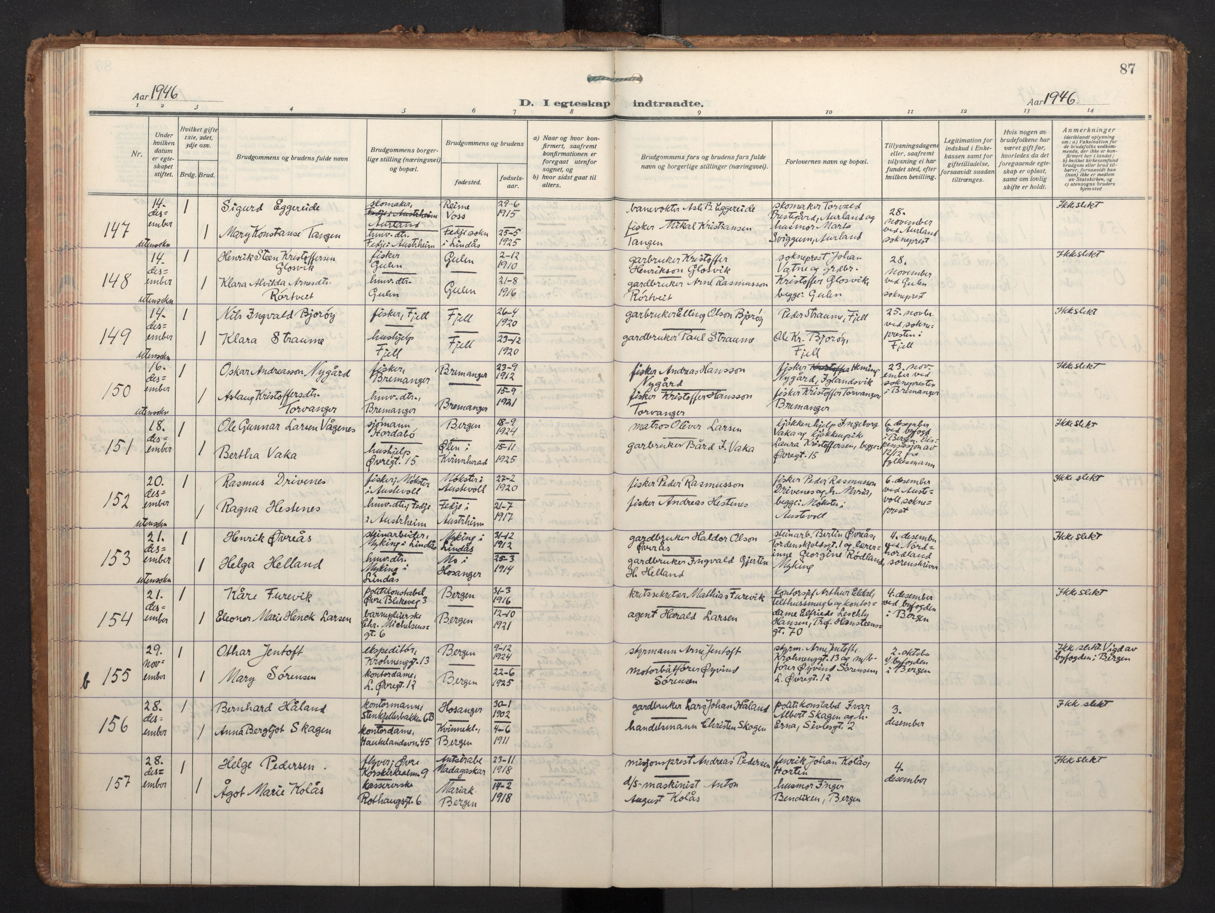 Korskirken sokneprestembete, AV/SAB-A-76101/H/Haa/L0040: Parish register (official) no. D 7, 1938-1952, p. 86b-87a