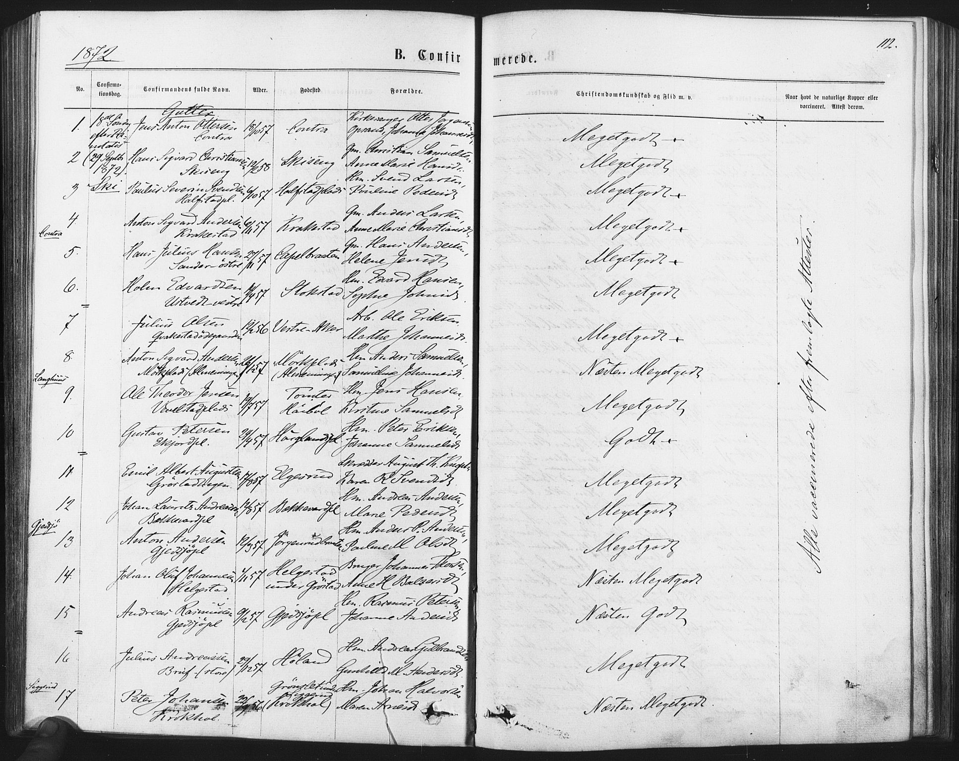 Kråkstad prestekontor Kirkebøker, AV/SAO-A-10125a/F/Fa/L0008: Parish register (official) no. I 8, 1870-1879, p. 112