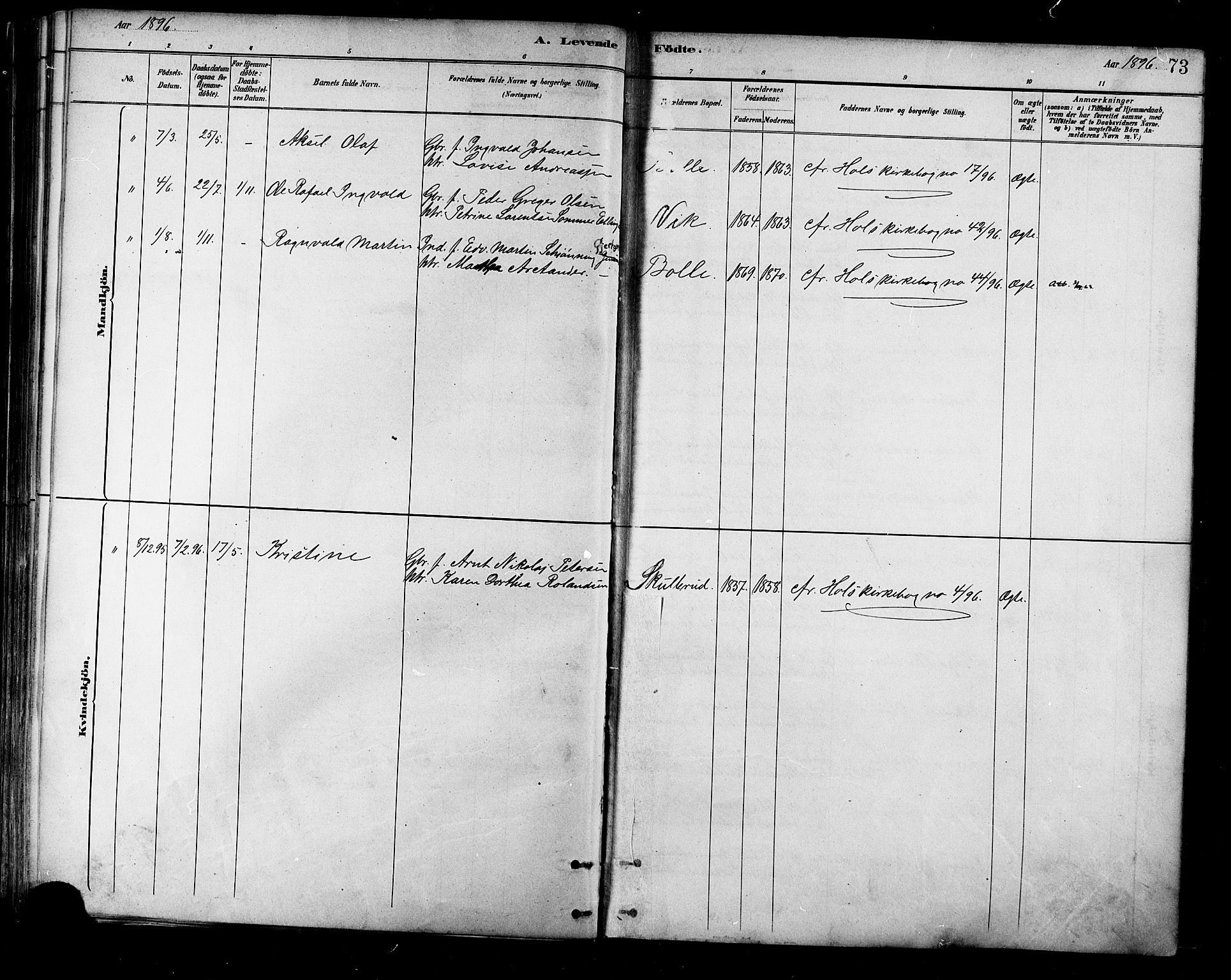 Ministerialprotokoller, klokkerbøker og fødselsregistre - Nordland, AV/SAT-A-1459/881/L1167: Parish register (copy) no. 881C04, 1886-1899, p. 73