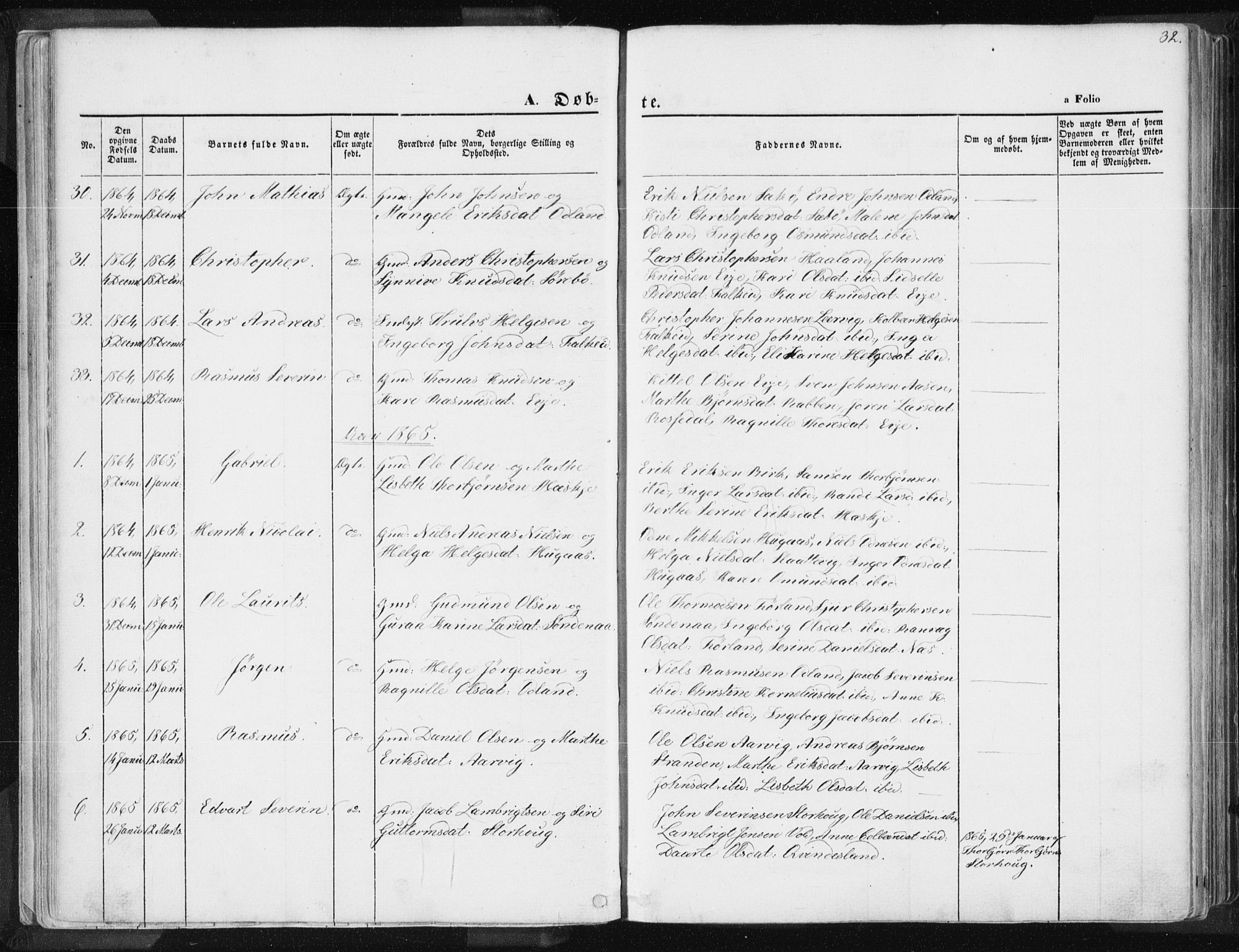 Tysvær sokneprestkontor, SAST/A -101864/H/Ha/Haa/L0003: Parish register (official) no. A 3, 1856-1865, p. 32