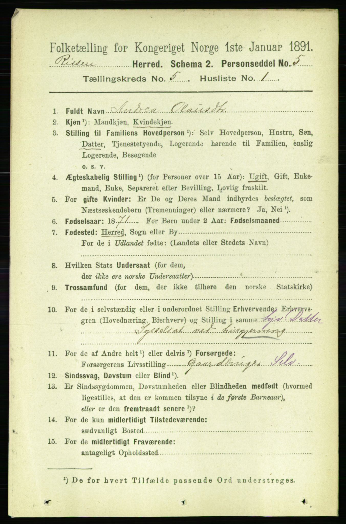 RA, 1891 census for 1624 Rissa, 1891, p. 2668