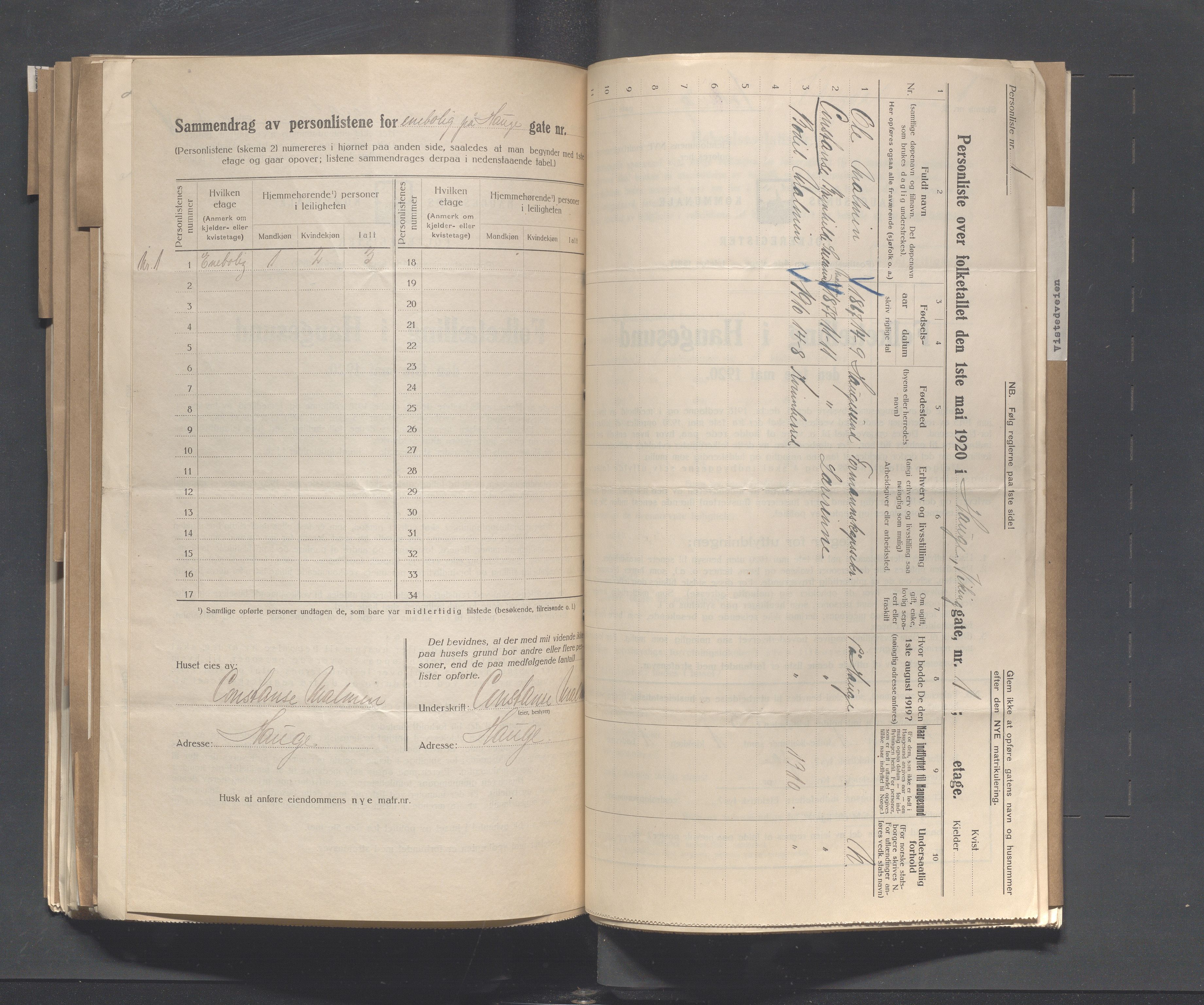 IKAR, Local census 1.5.1920 for Haugesund, 1920, p. 5278