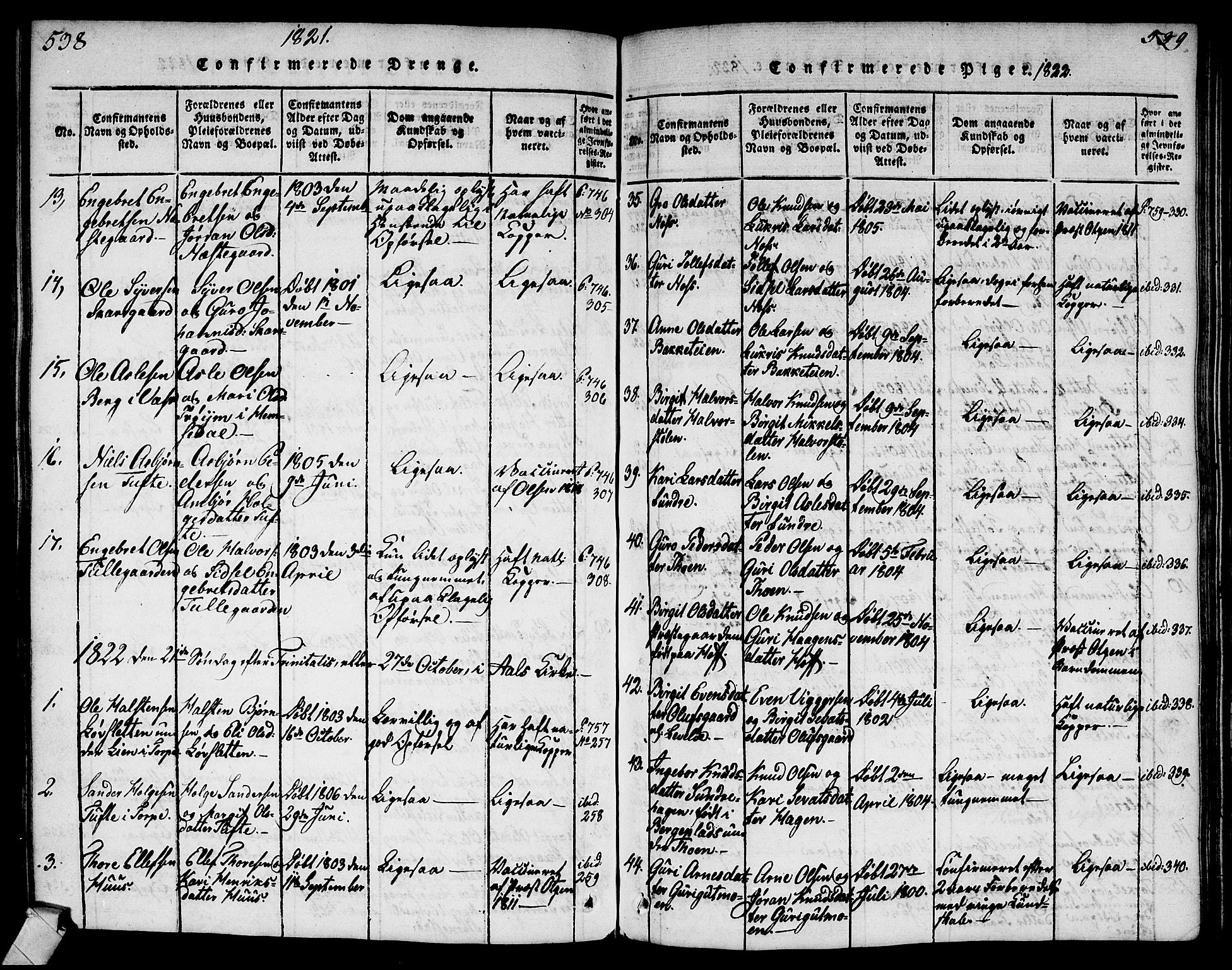 Ål kirkebøker, AV/SAKO-A-249/G/Ga/L0001: Parish register (copy) no. 1, 1815-1829, p. 538-539