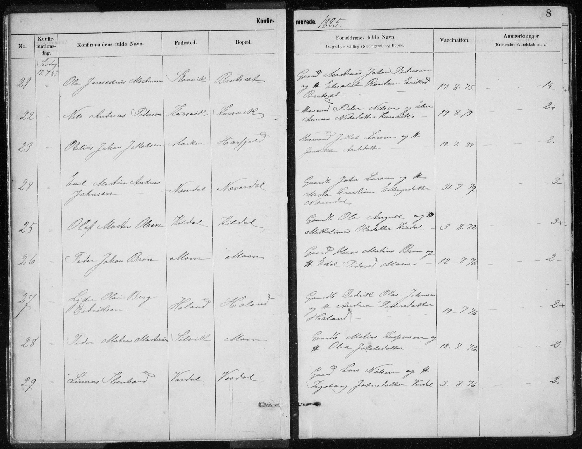 Ministerialprotokoller, klokkerbøker og fødselsregistre - Nordland, SAT/A-1459/843/L0637: Parish register (copy) no. 843C06, 1884-1908, p. 8