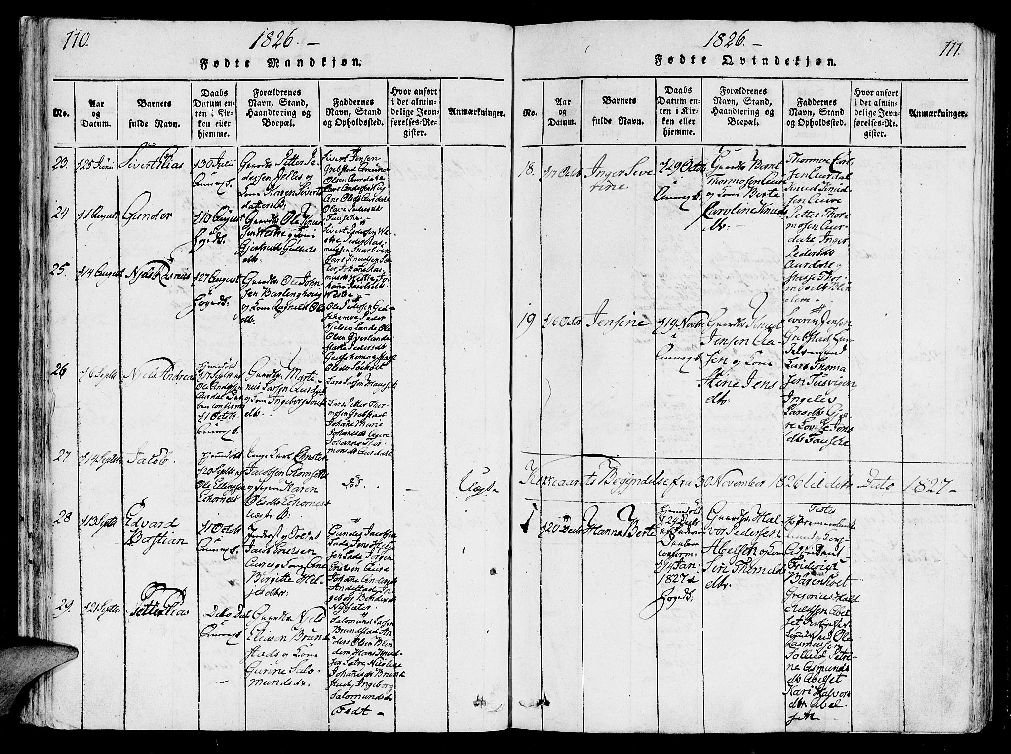 Ministerialprotokoller, klokkerbøker og fødselsregistre - Møre og Romsdal, SAT/A-1454/522/L0310: Parish register (official) no. 522A05, 1816-1832, p. 110-111