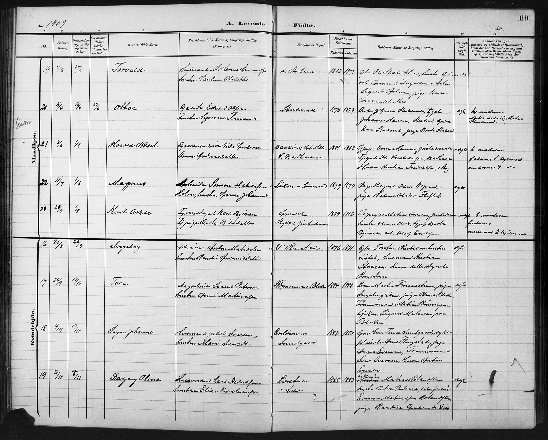 Fåberg prestekontor, AV/SAH-PREST-086/H/Ha/Hab/L0011: Parish register (copy) no. 11, 1901-1921, p. 69