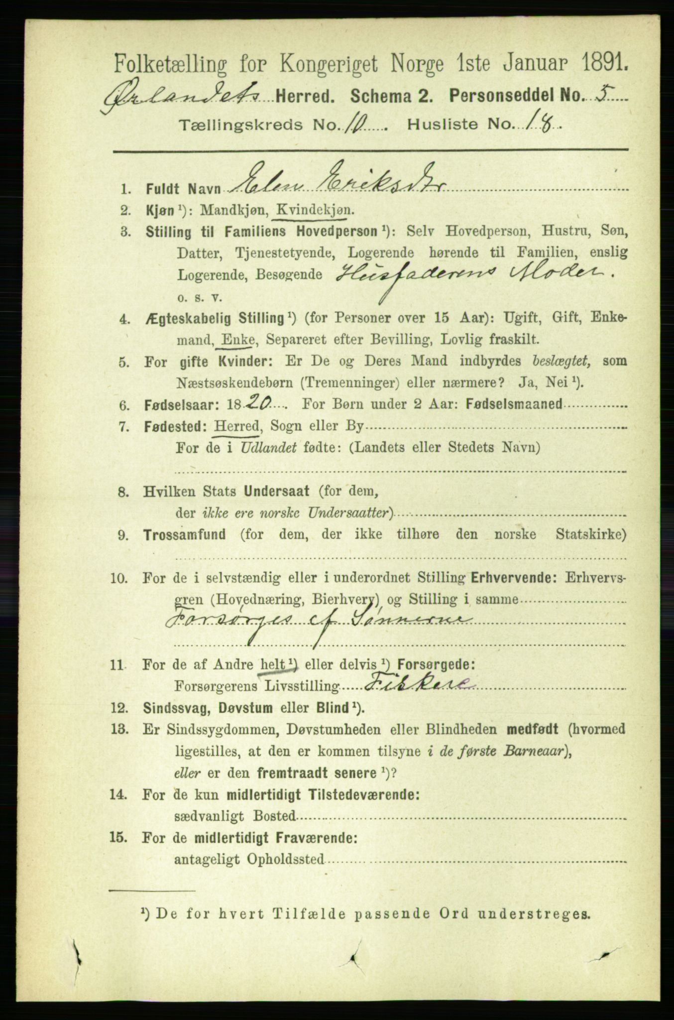 RA, 1891 census for 1621 Ørland, 1891, p. 4311