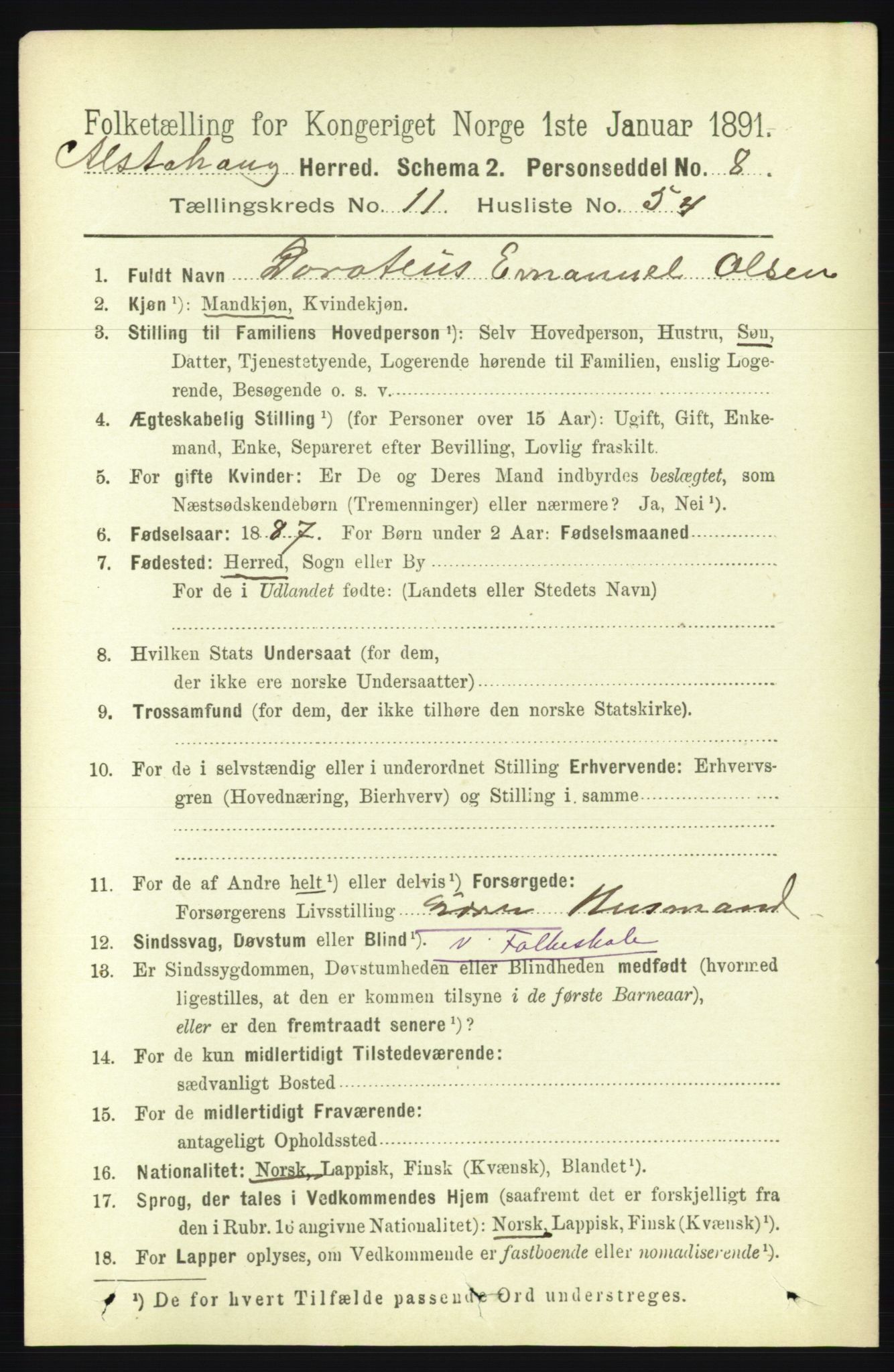 RA, 1891 census for 1820 Alstahaug, 1891, p. 4218