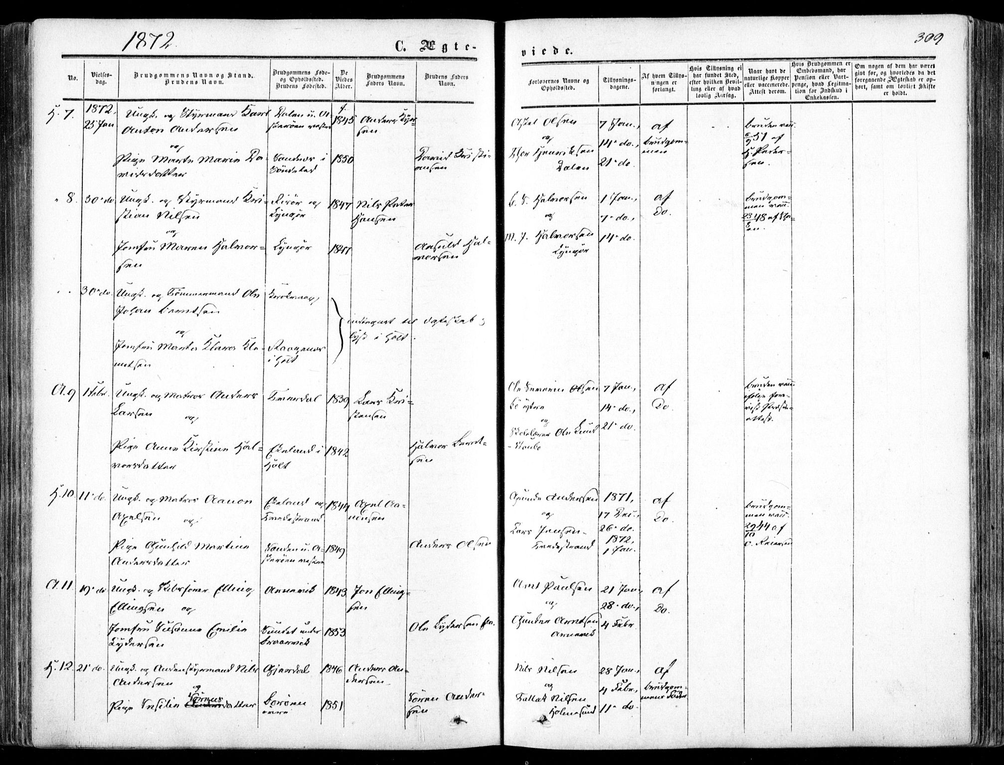 Dypvåg sokneprestkontor, AV/SAK-1111-0007/F/Fa/Faa/L0006: Parish register (official) no. A 6, 1855-1872, p. 309