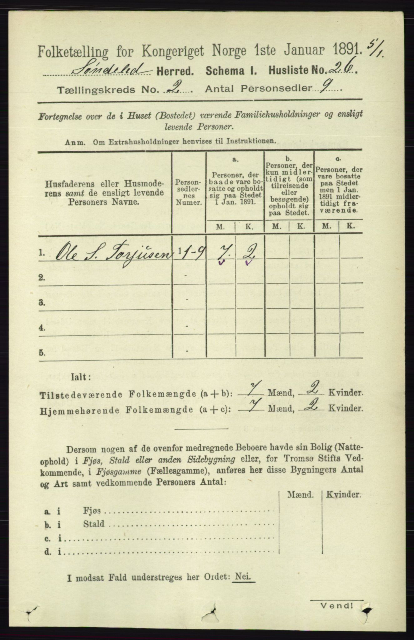 RA, 1891 census for 0913 Søndeled, 1891, p. 377