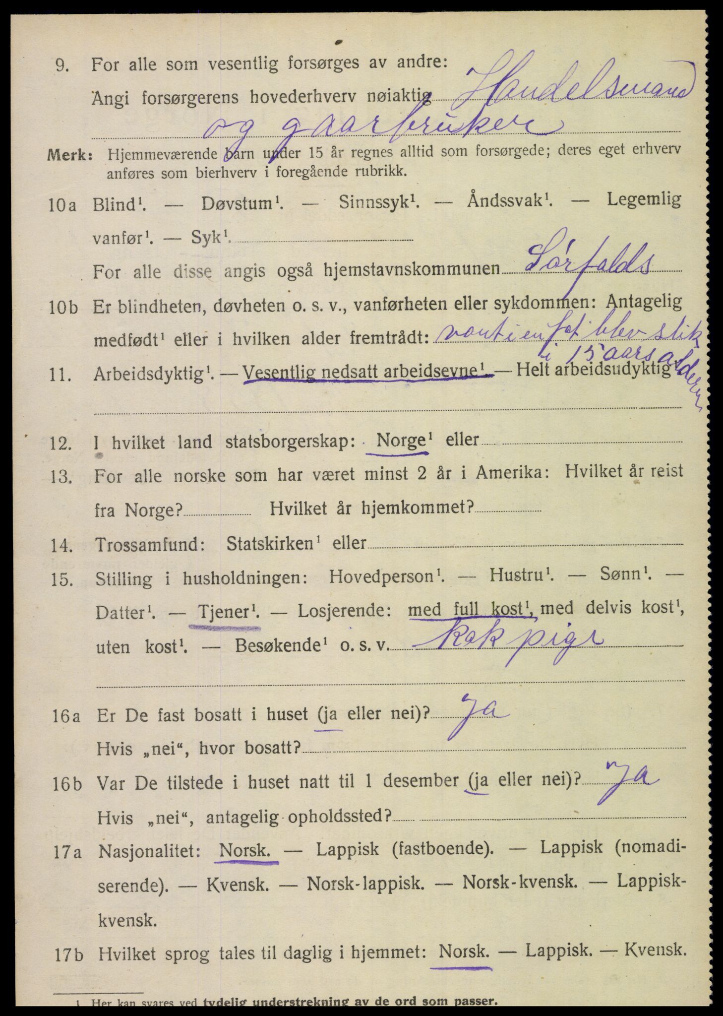 SAT, 1920 census for Sørfold, 1920, p. 1340