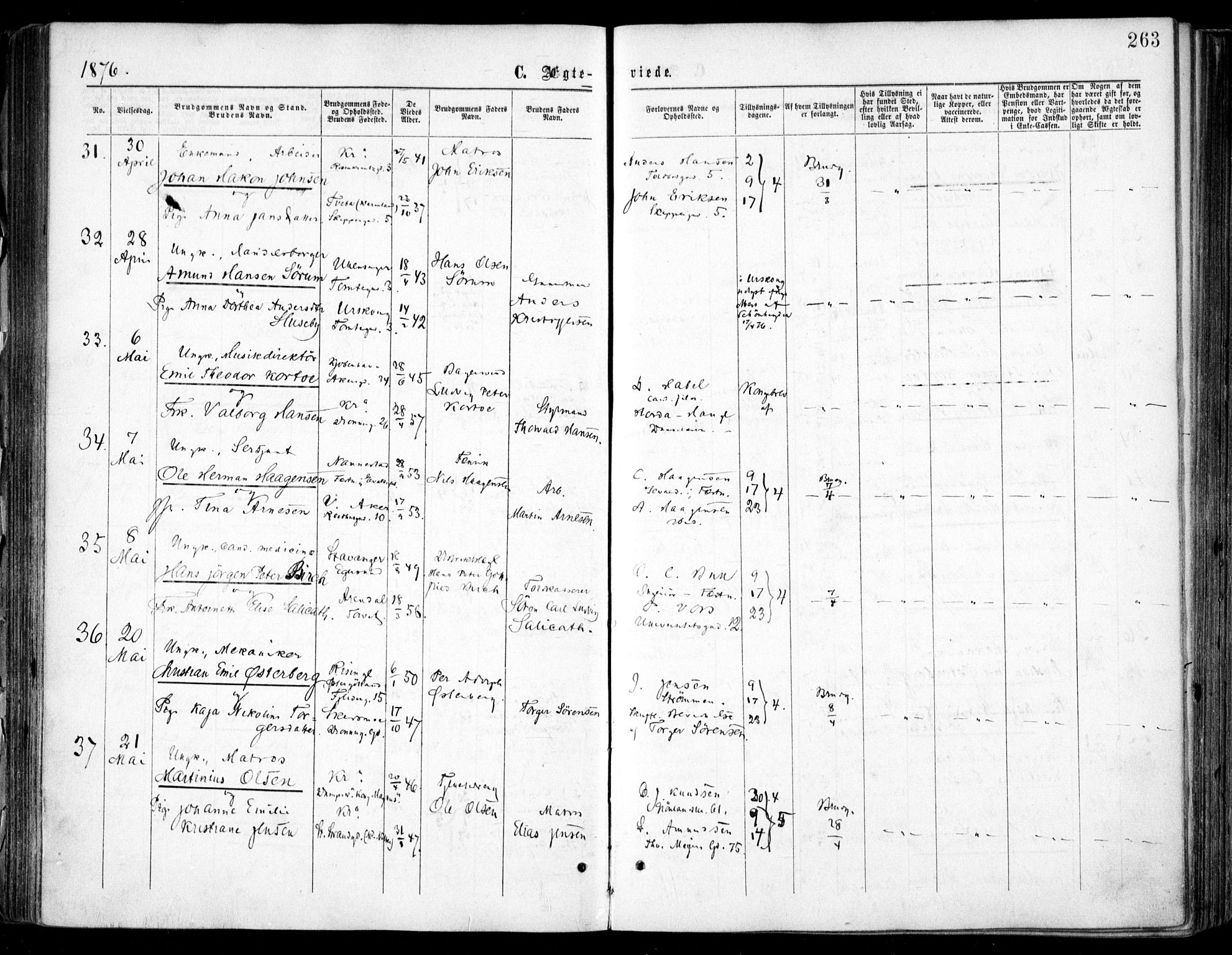 Oslo domkirke Kirkebøker, AV/SAO-A-10752/F/Fa/L0021: Parish register (official) no. 21, 1865-1884, p. 263