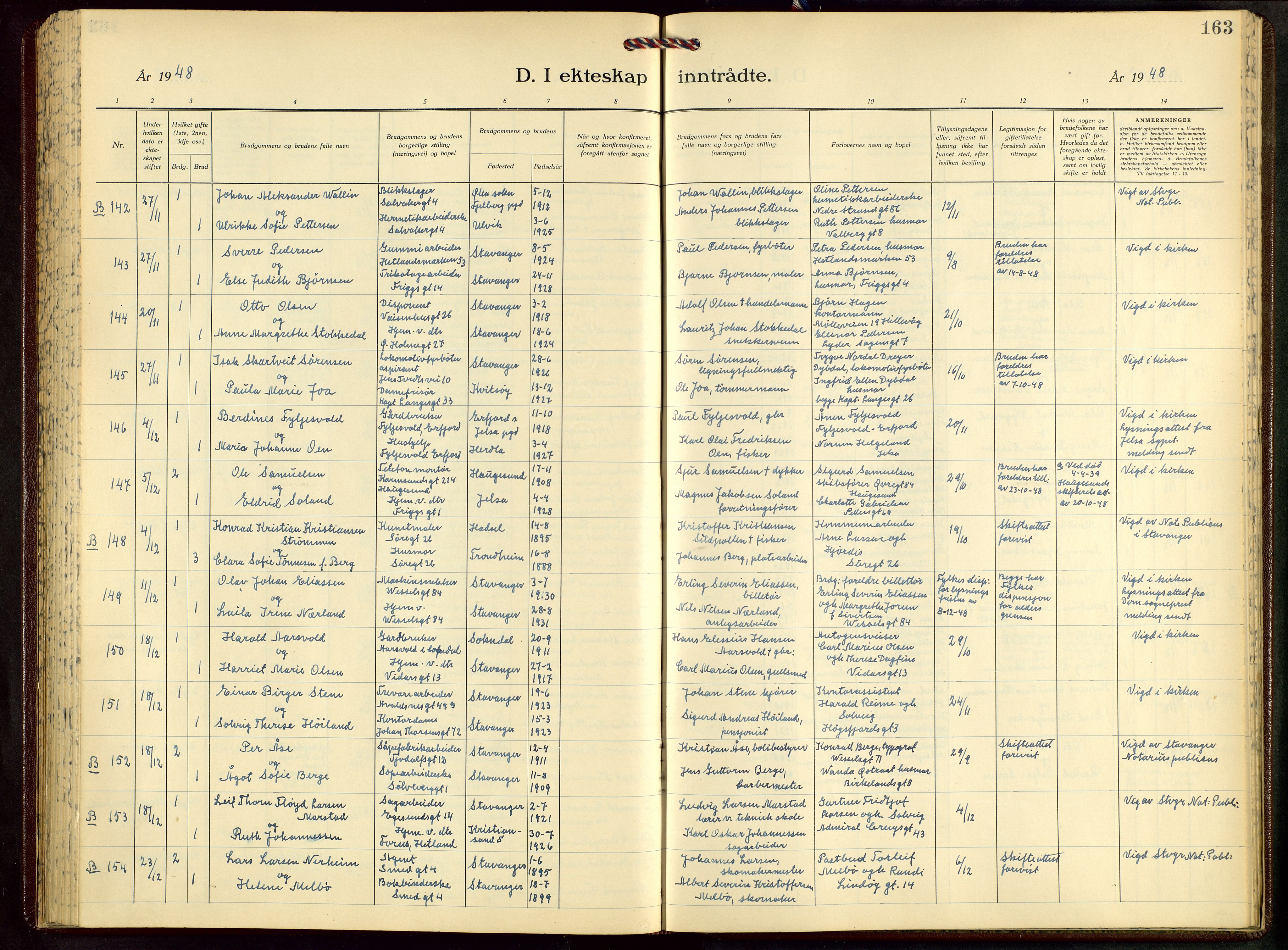 St. Petri sokneprestkontor, AV/SAST-A-101813/001/30/30BB/L0012: Parish register (copy) no. B 12, 1936-1951, p. 163