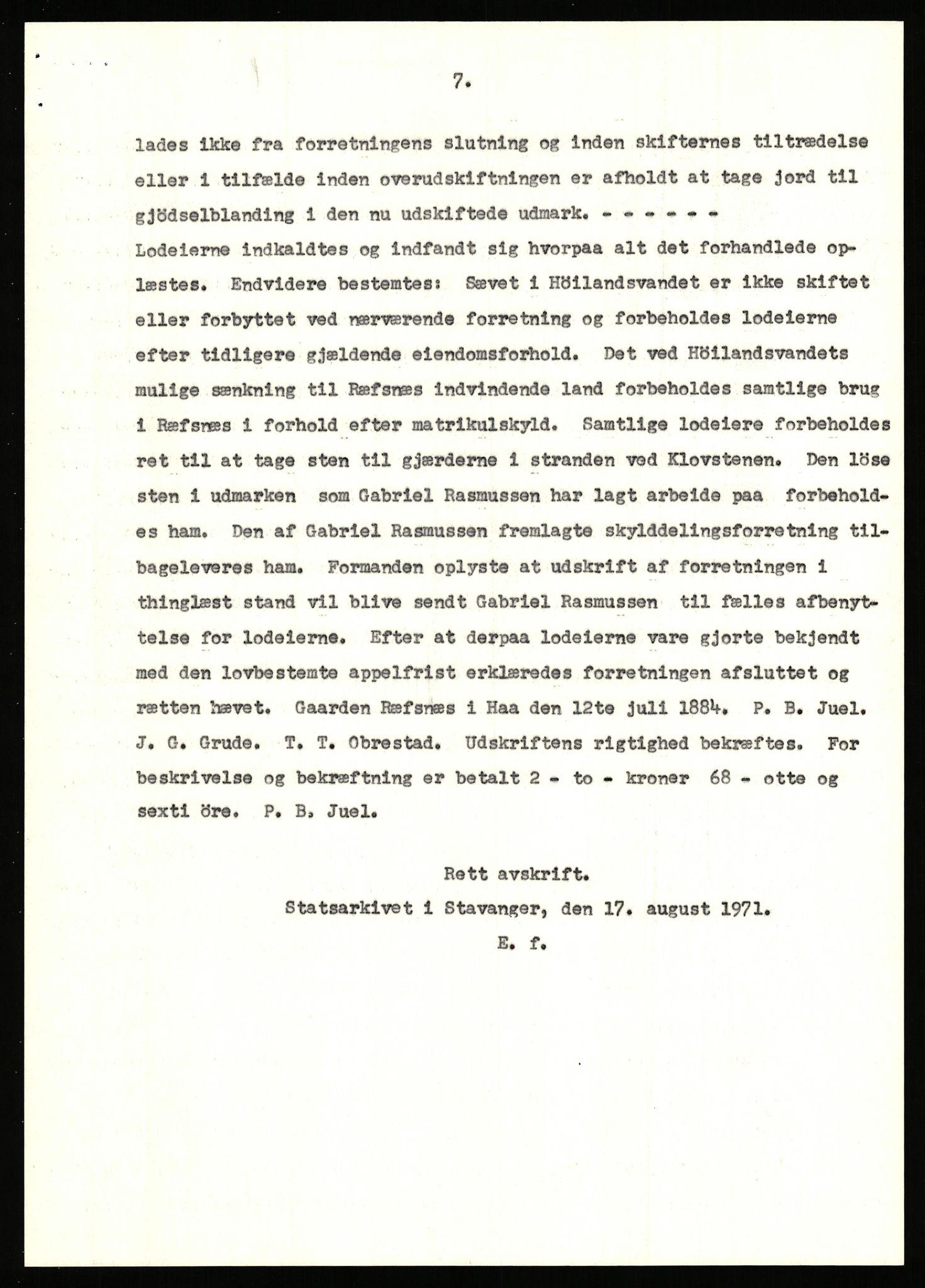 Statsarkivet i Stavanger, SAST/A-101971/03/Y/Yj/L0068: Avskrifter sortert etter gårdsnavn: Refsnes - Risjell, 1750-1930, p. 14