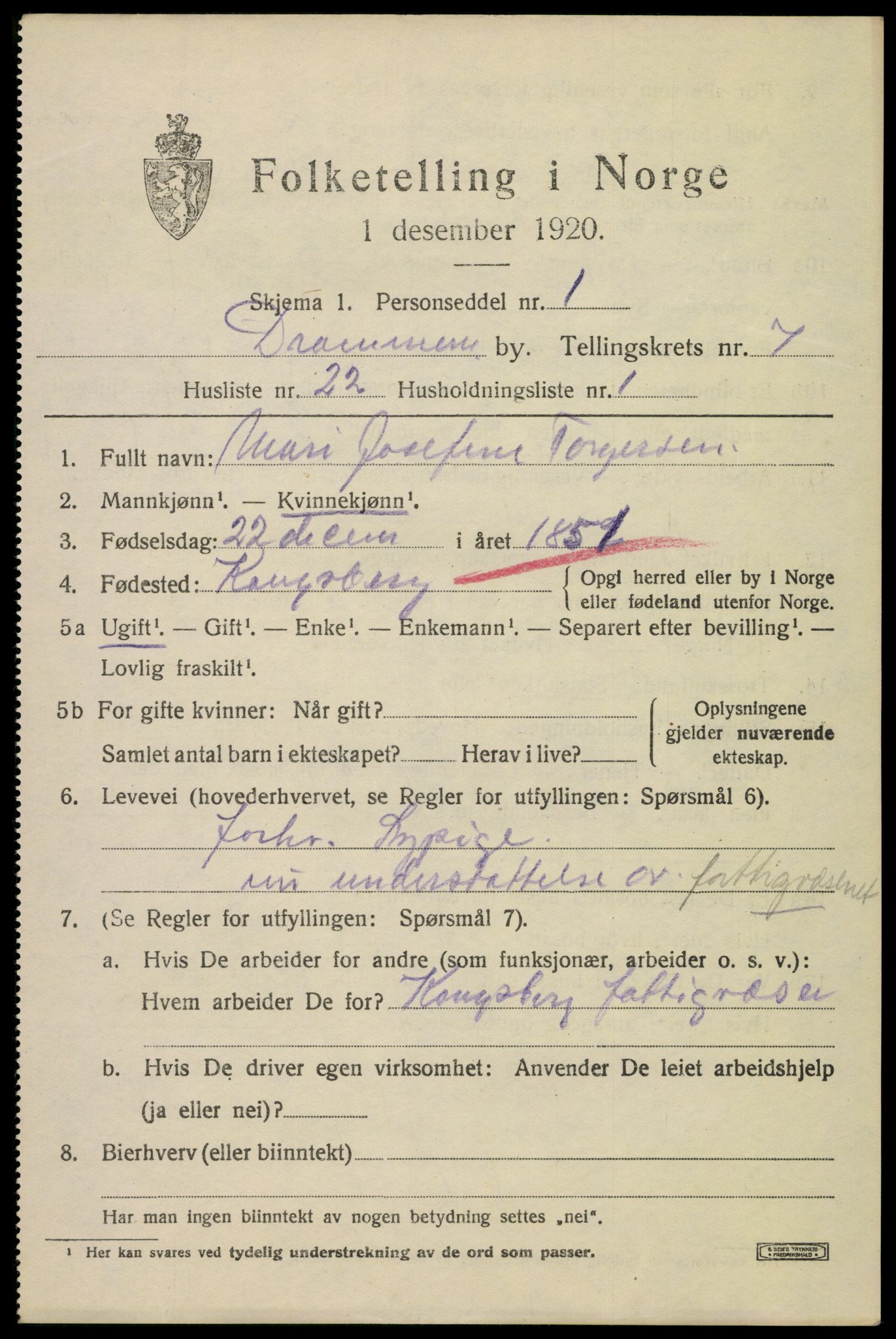 SAKO, 1920 census for Kongsberg, 1920, p. 14472