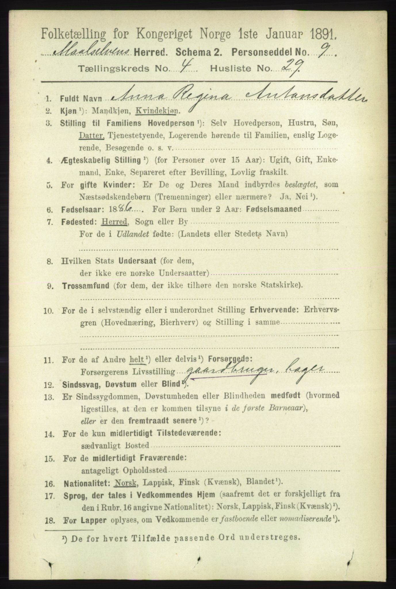 RA, 1891 census for 1924 Målselv, 1891, p. 1305