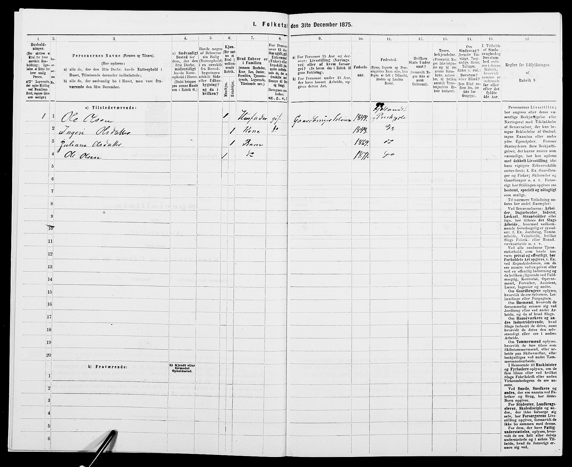 SAK, 1875 census for 1036P Fjotland, 1875, p. 224