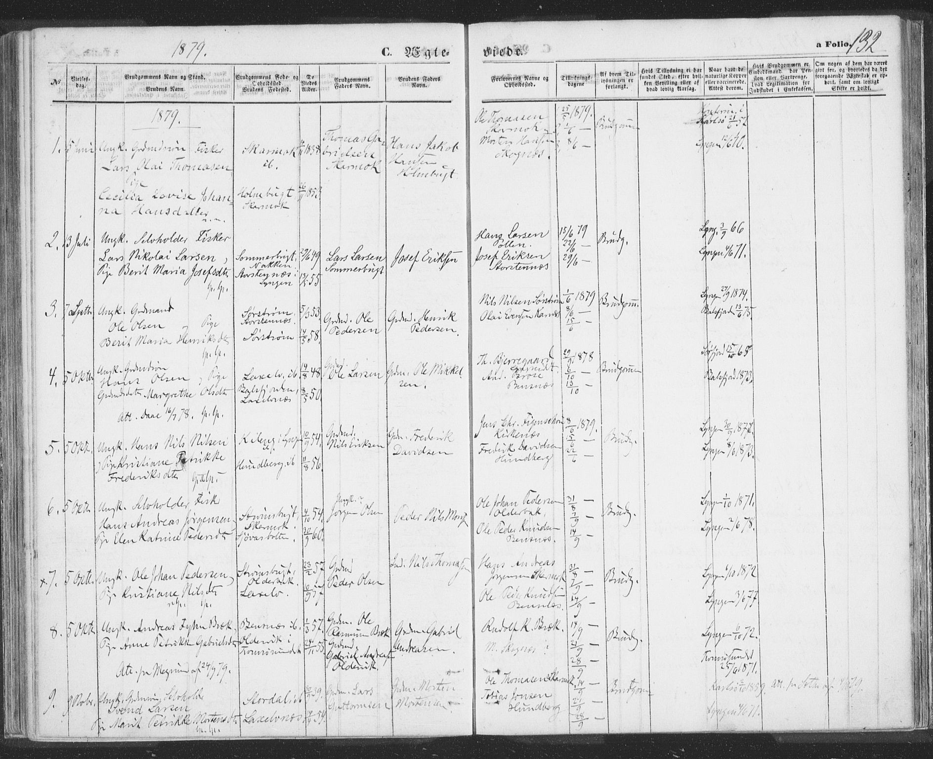 Lyngen sokneprestembete, SATØ/S-1289/H/He/Hea/L0009kirke: Parish register (official) no. 9, 1864-1882, p. 132
