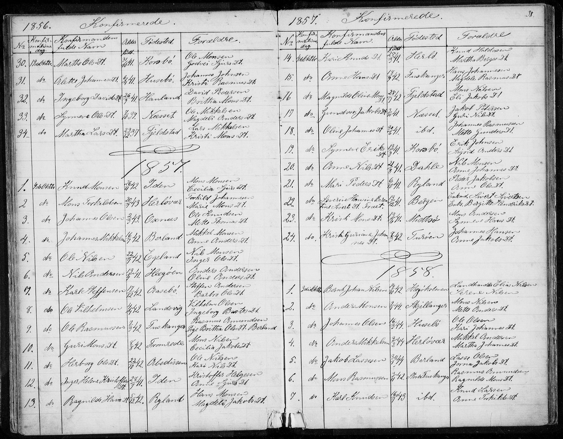 Herdla Sokneprestembete, SAB/A-75701/H/Haa: Parish register (official) no. A 1, 1855-1869, p. 38