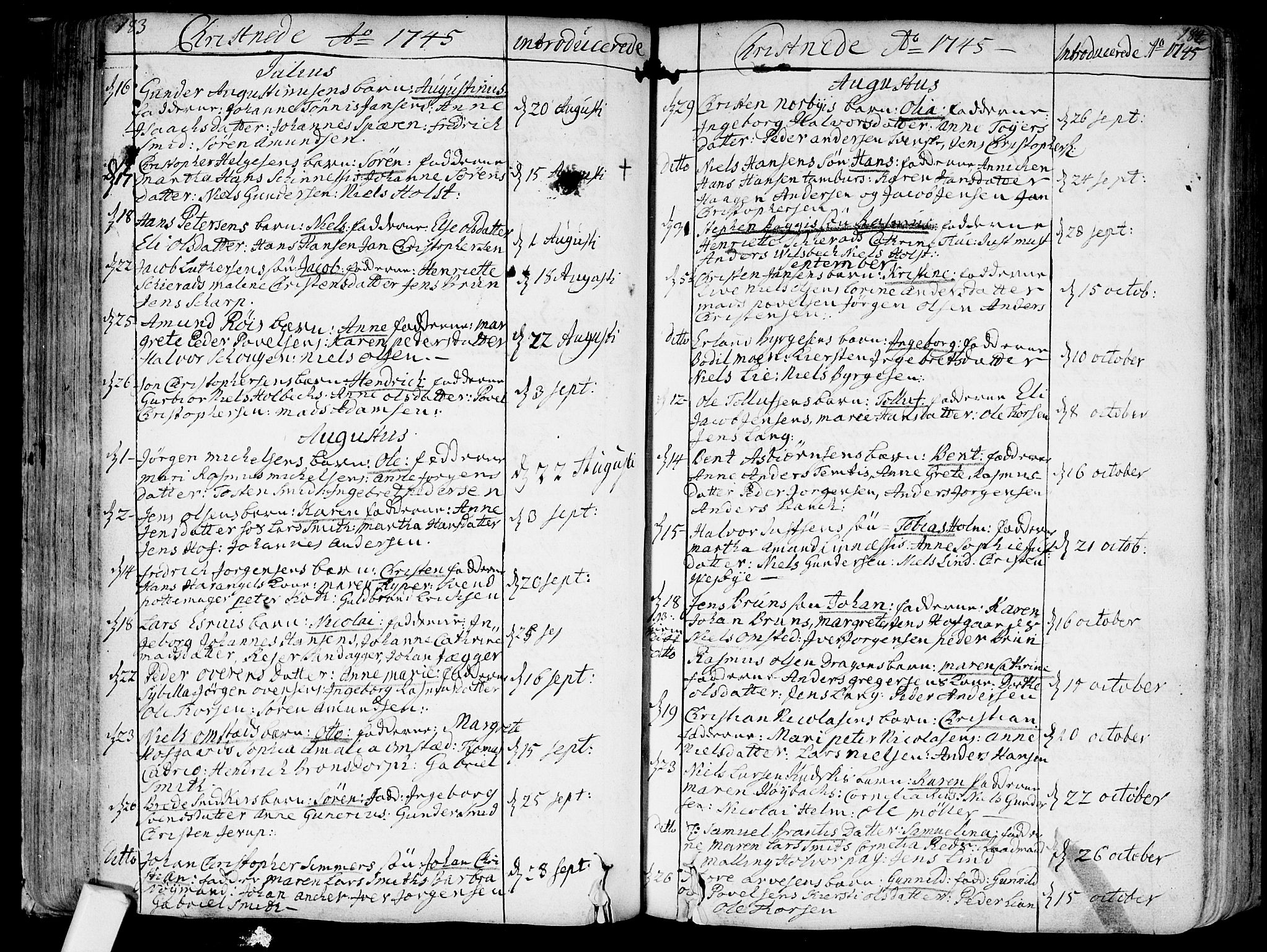 Bragernes kirkebøker, AV/SAKO-A-6/F/Fa/L0004: Parish register (official) no. I 4, 1734-1759, p. 183-184