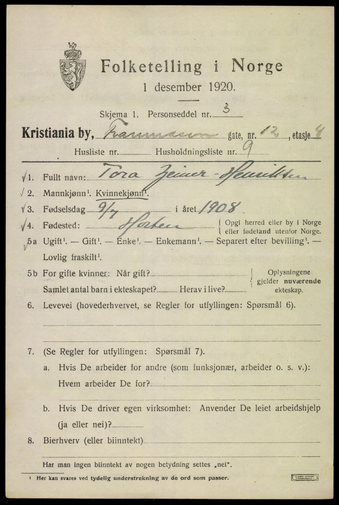 SAO, 1920 census for Kristiania, 1920, p. 233479