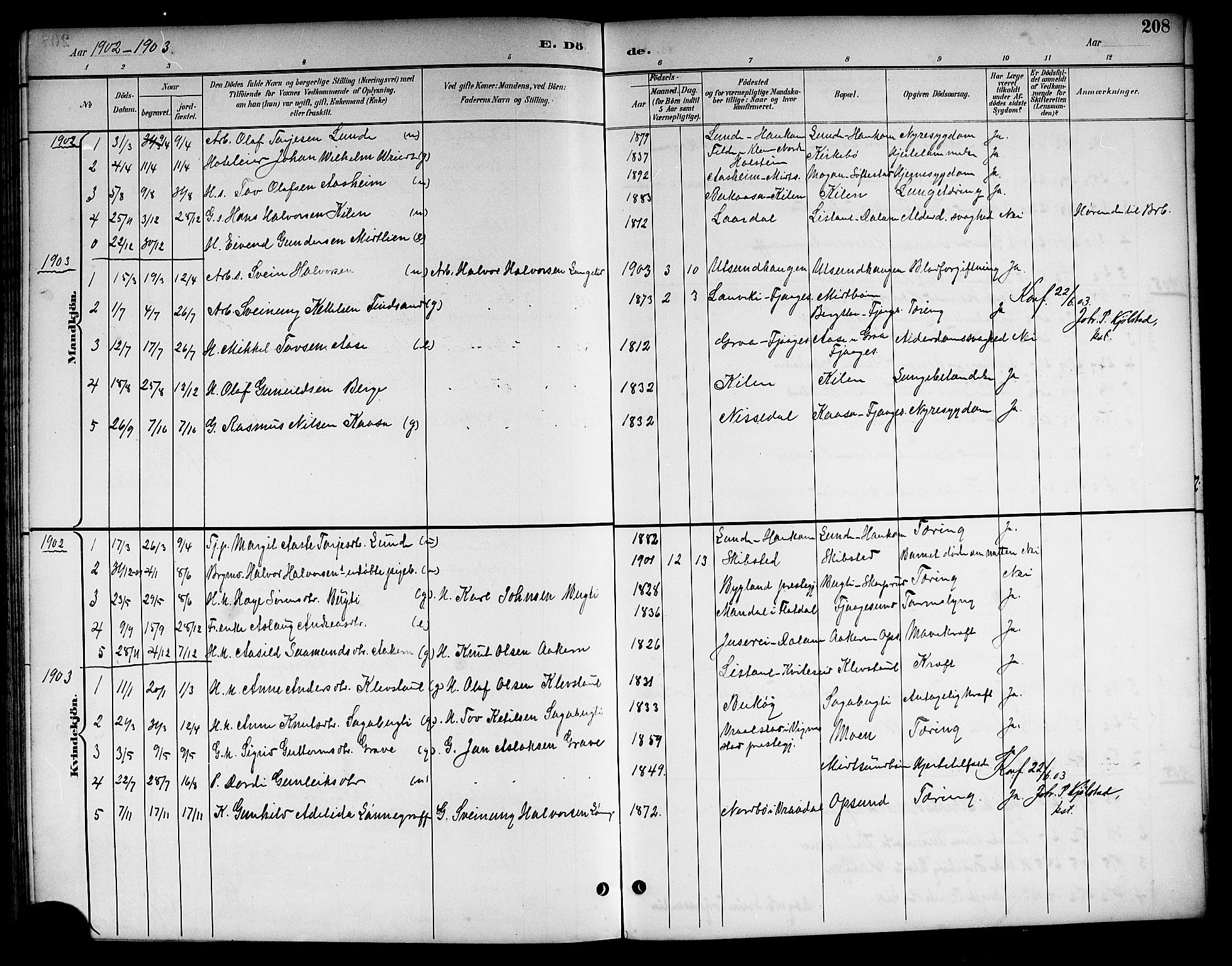 Kviteseid kirkebøker, SAKO/A-276/G/Ga/L0002: Parish register (copy) no. I 2, 1893-1918, p. 208