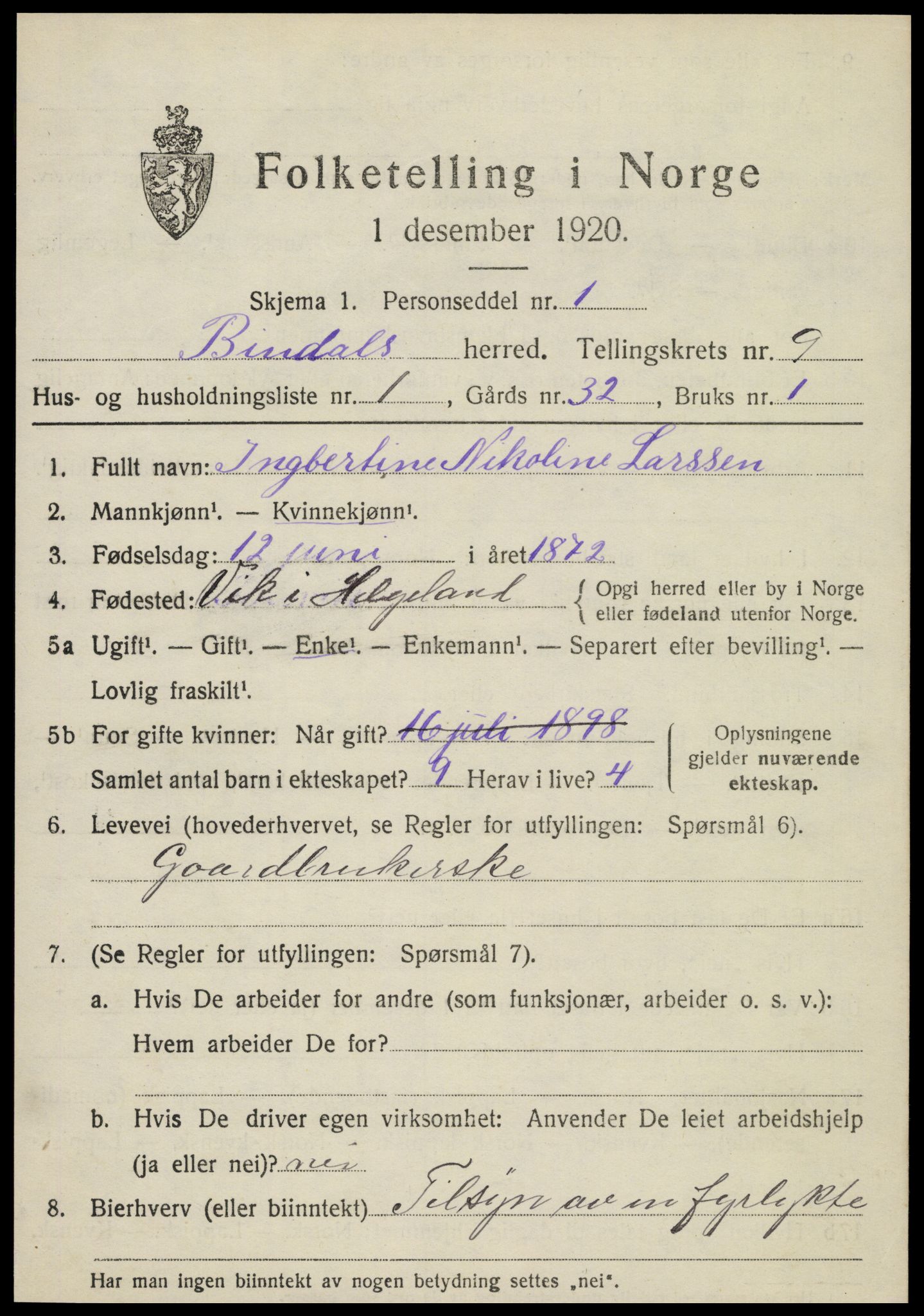 SAT, 1920 census for Bindal, 1920, p. 6351