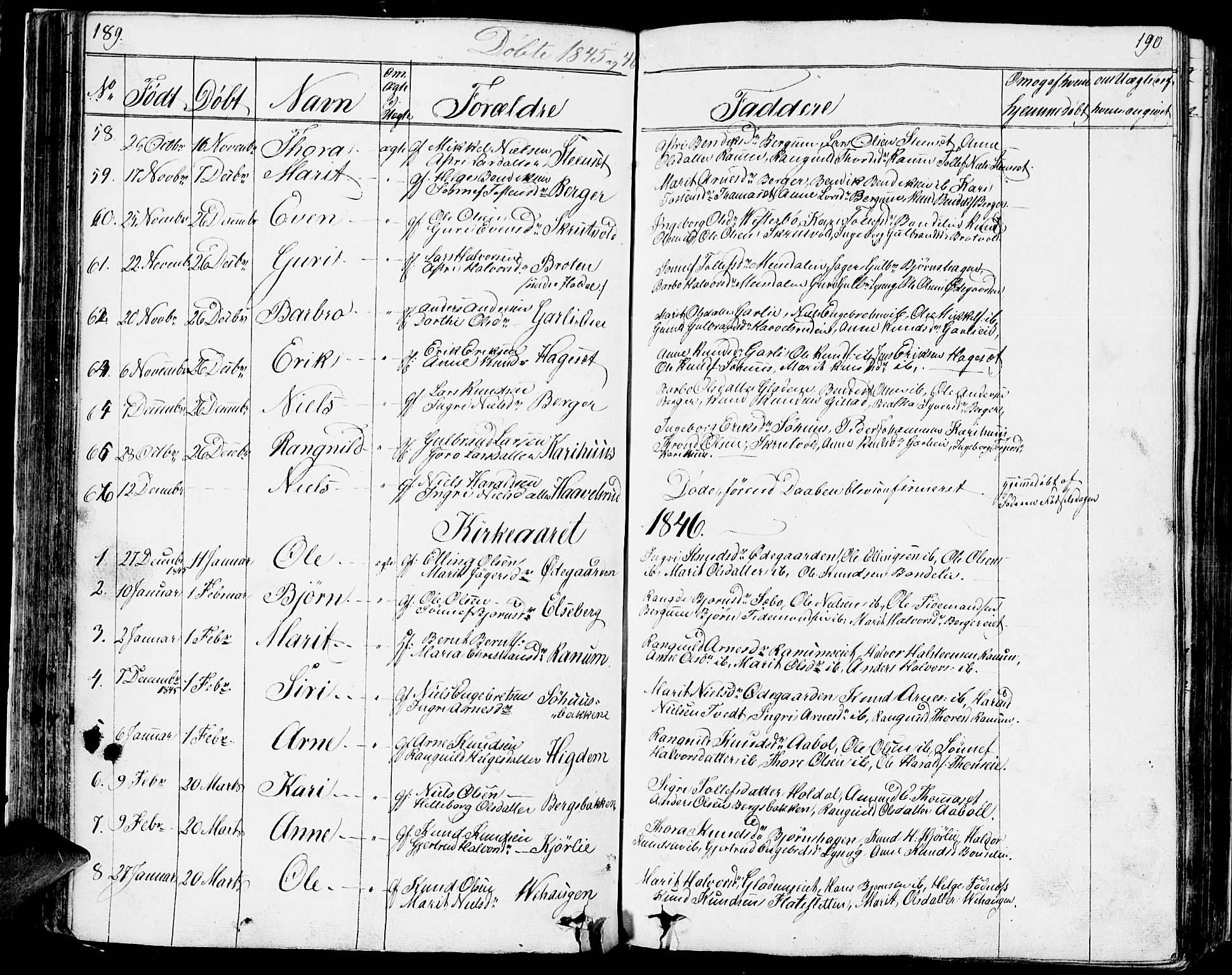 Nord-Aurdal prestekontor, SAH/PREST-132/H/Ha/Hab/L0001: Parish register (copy) no. 1, 1834-1887, p. 189-190