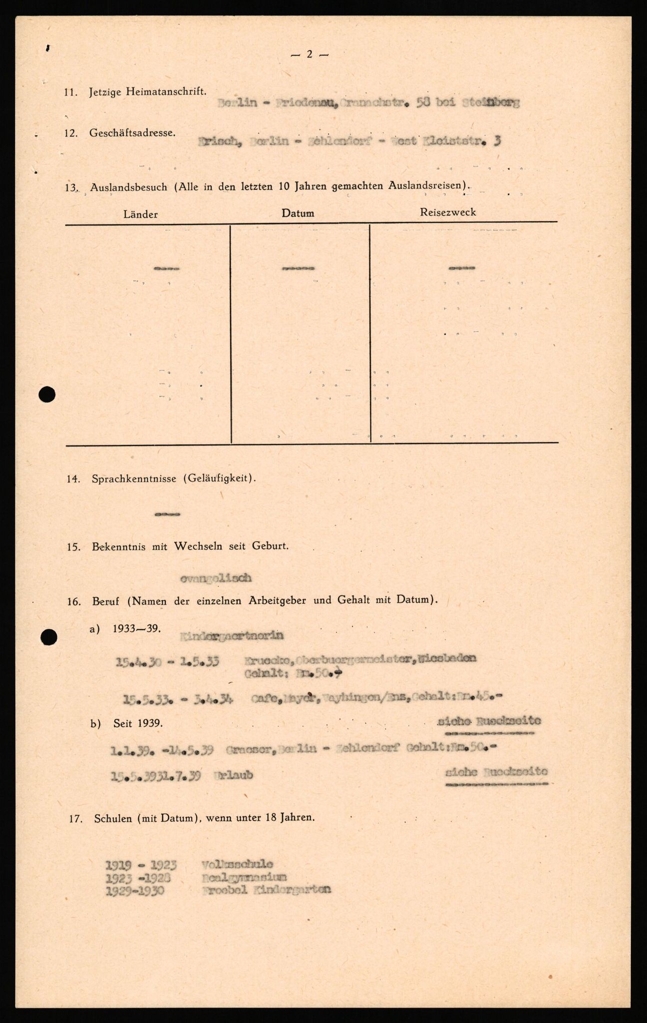 Forsvaret, Forsvarets overkommando II, RA/RAFA-3915/D/Db/L0032: CI Questionaires. Tyske okkupasjonsstyrker i Norge. Tyskere., 1945-1946, p. 160