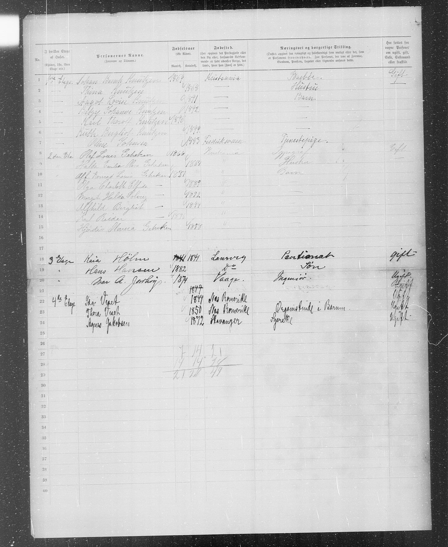 OBA, Municipal Census 1899 for Kristiania, 1899, p. 741