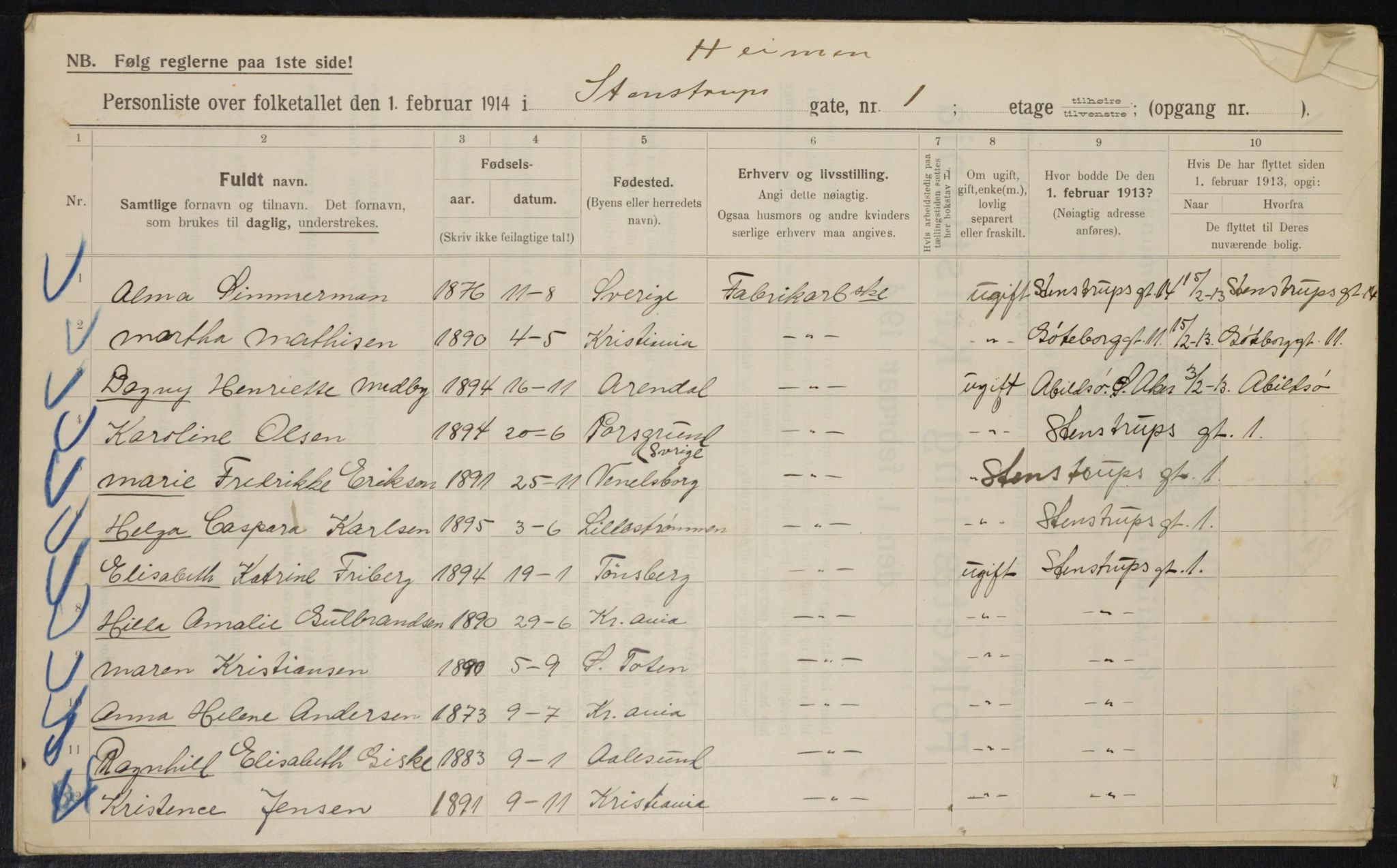 OBA, Municipal Census 1914 for Kristiania, 1914, p. 100809