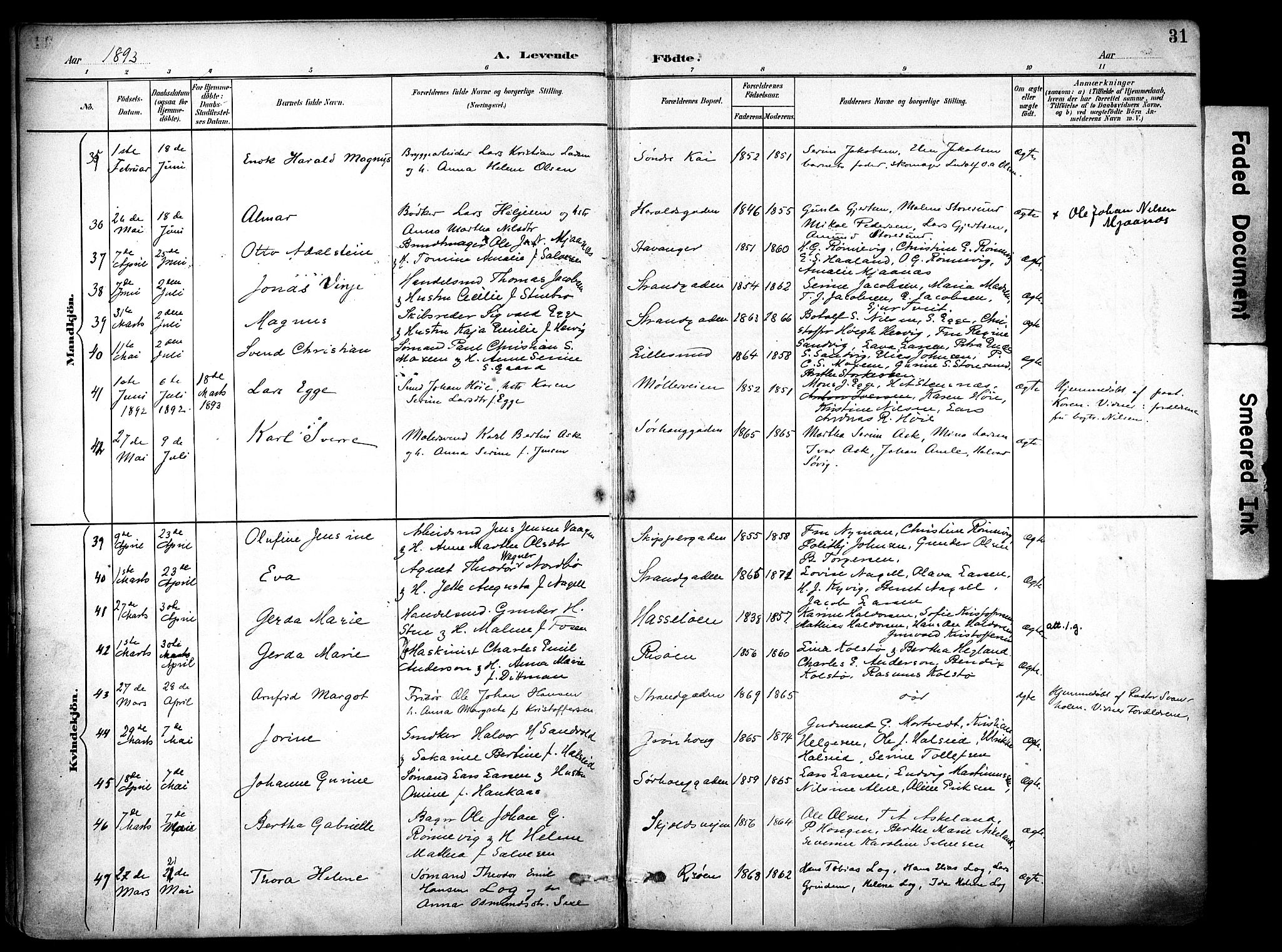 Haugesund sokneprestkontor, AV/SAST-A -101863/H/Ha/Haa/L0006: Parish register (official) no. A 6, 1891-1907, p. 31